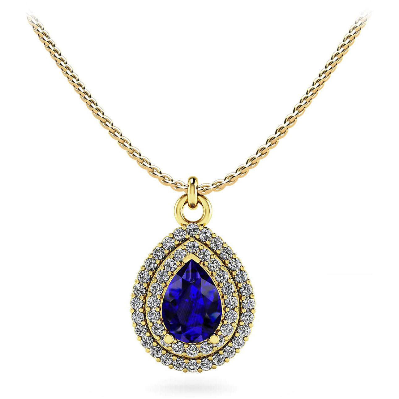 Vintage Double Halo Teardrop Diamond Gemstone Pendant