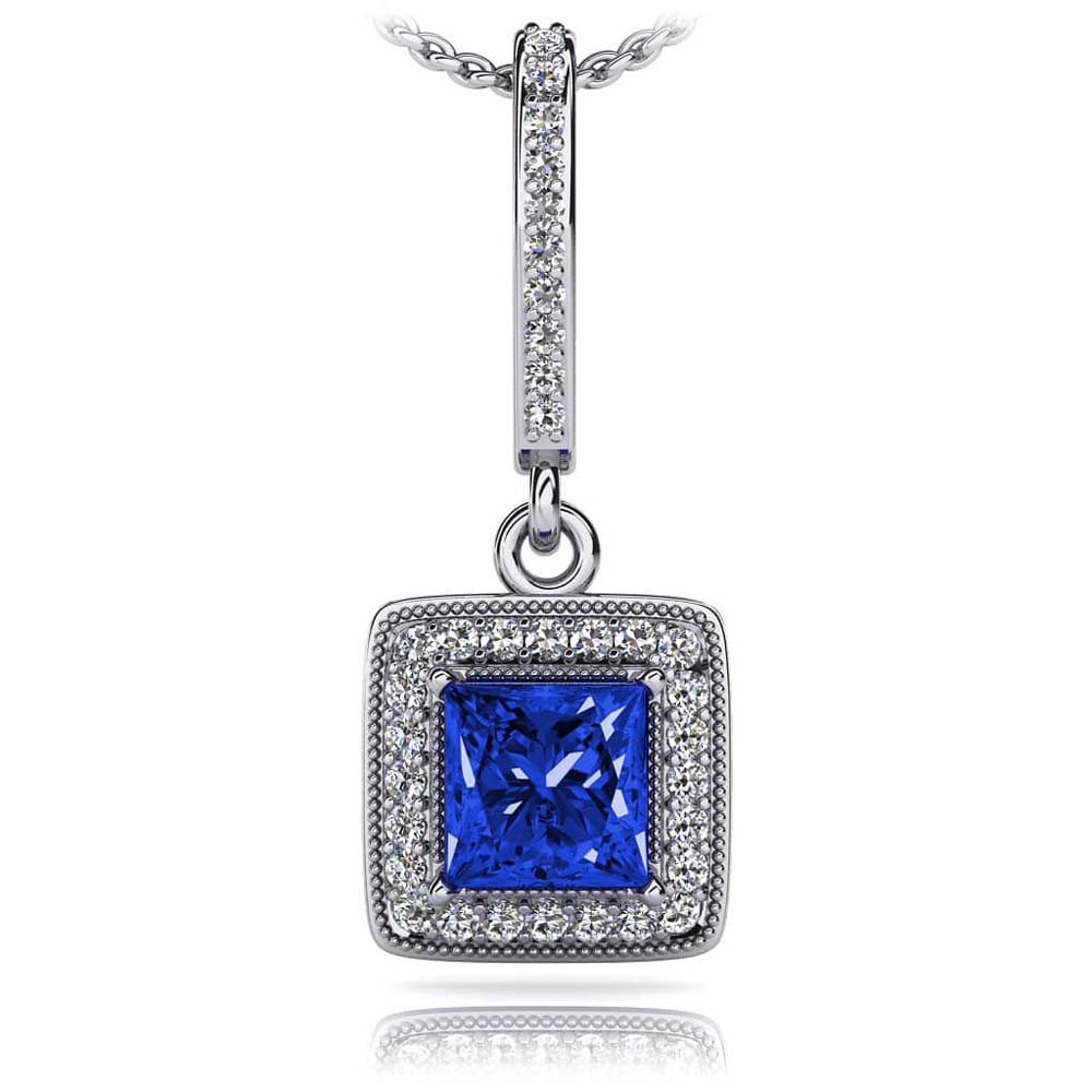 Elegant Princess Cut Diamonds And Gem Drop Pendant