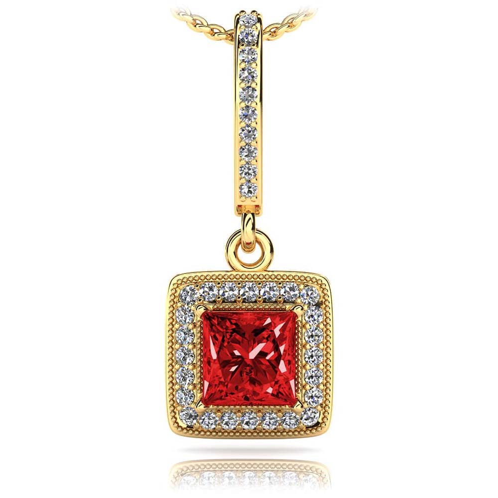 Elegant Princess Cut Diamonds And Gem Drop Pendant