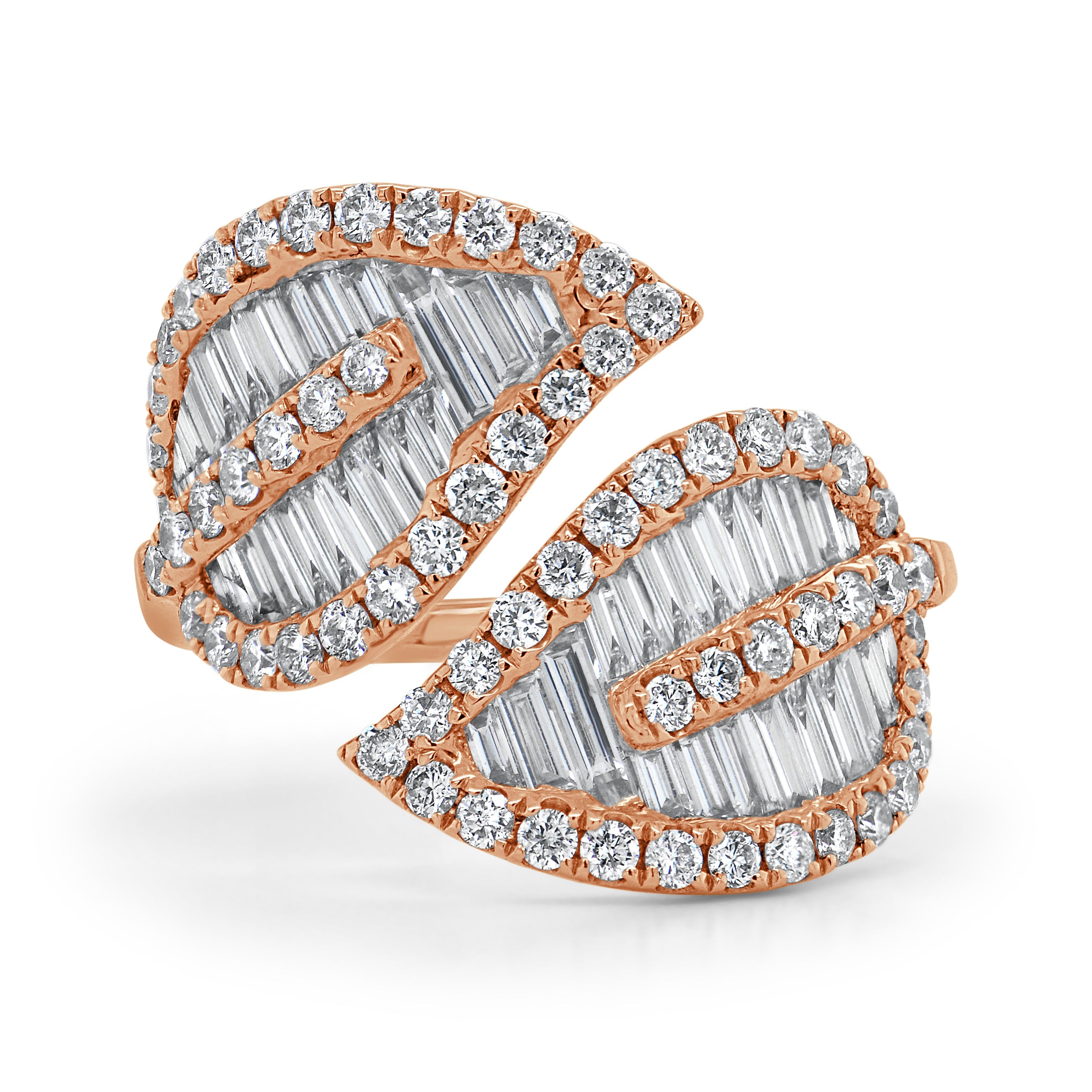 Diamond Baguette Crossover Leaf Ring