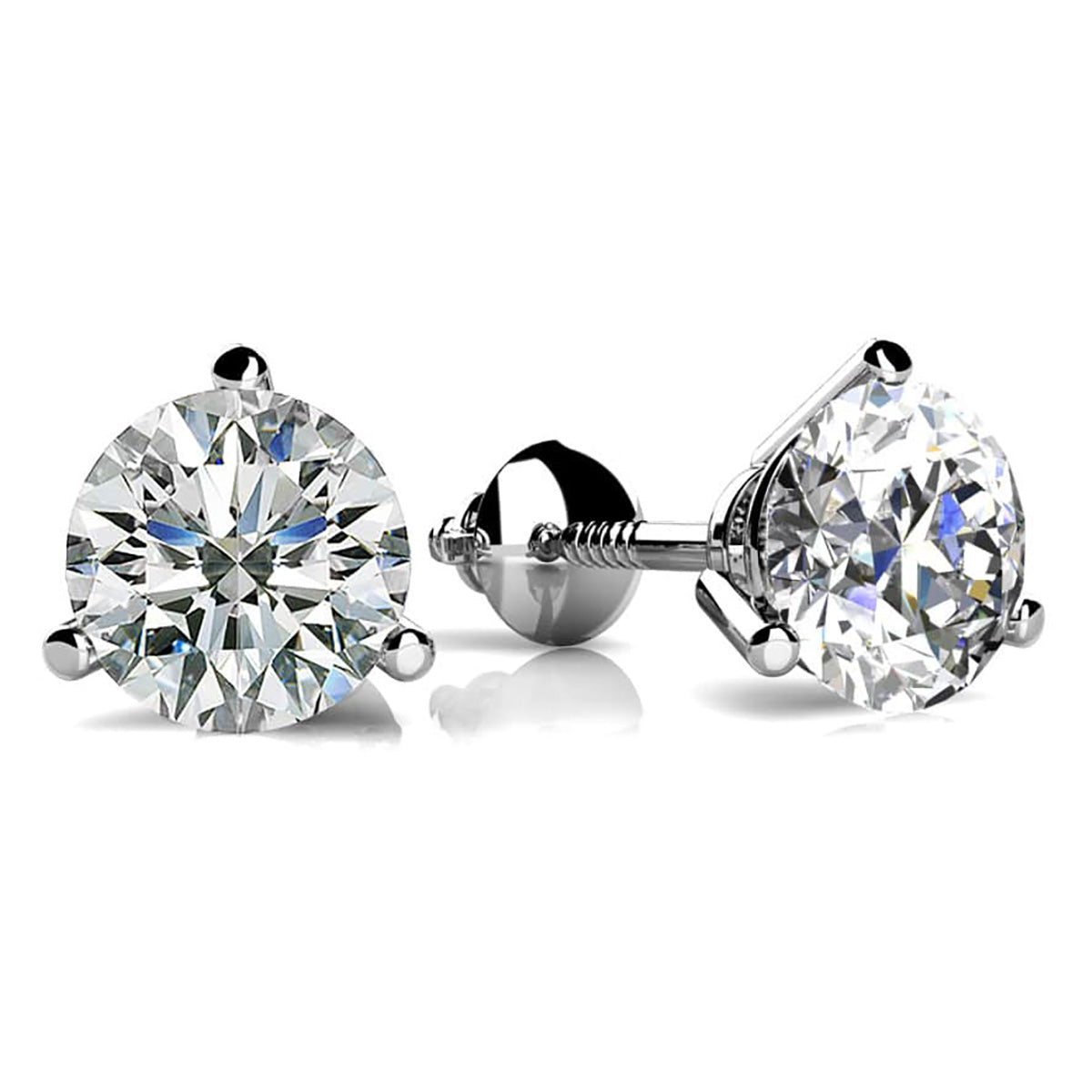 Classic Three Prong Diamond Studs Earrings