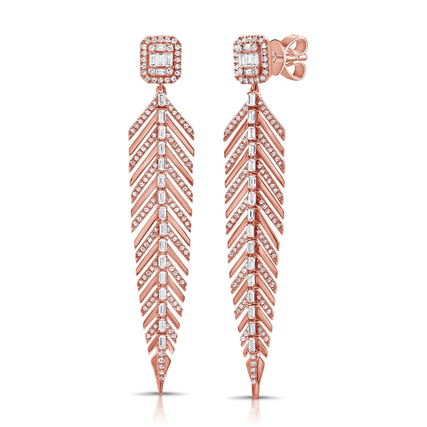 Diamond Feather Dangle Earrings