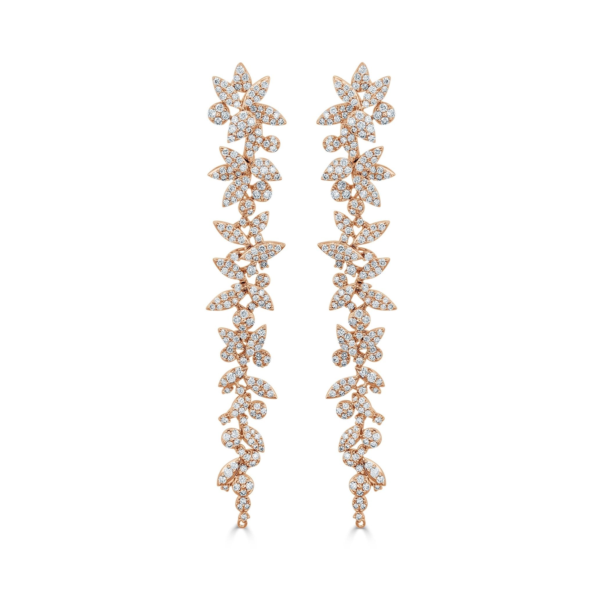 Diamond Flower Cluster Dangle Earrings