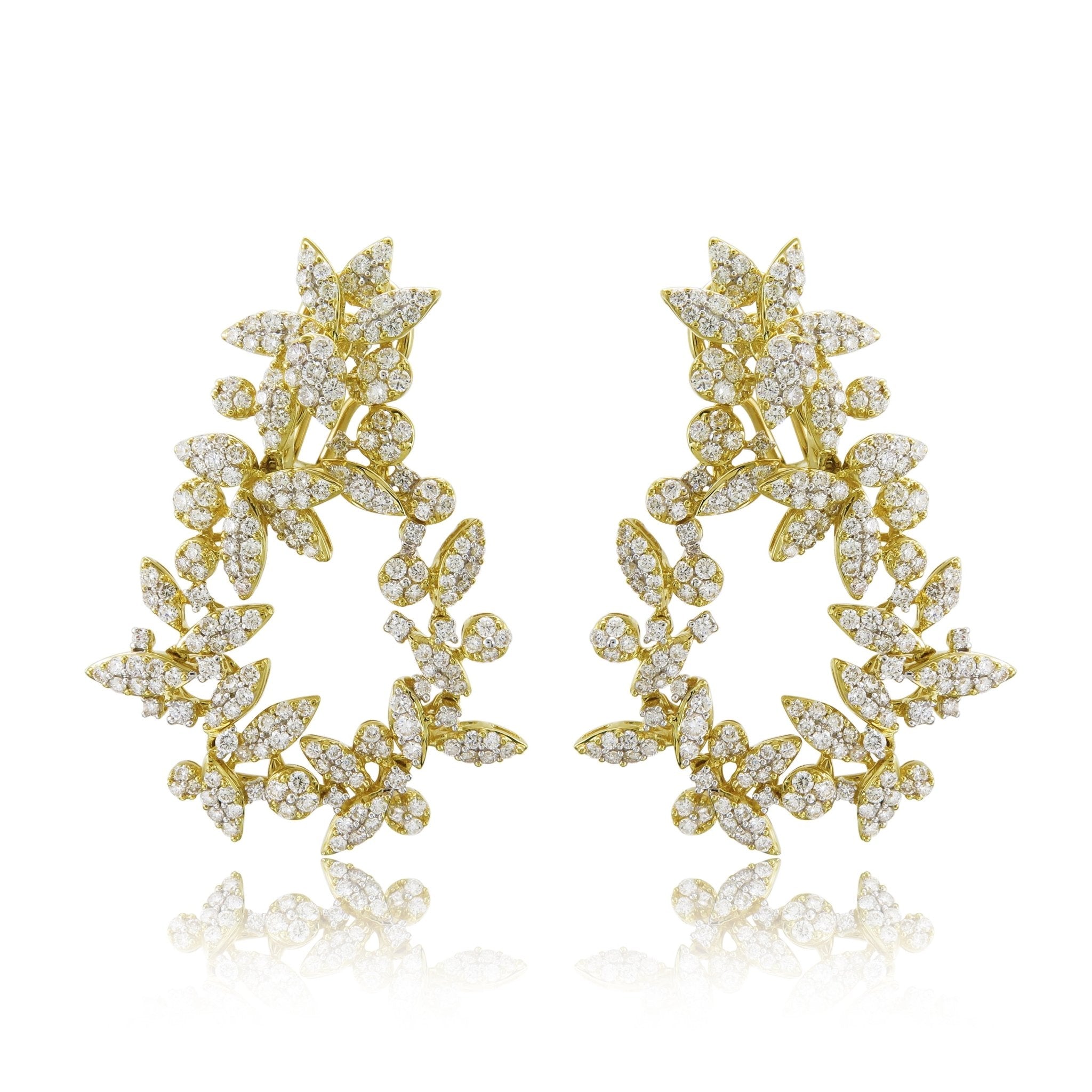 Diamond Flower Cluster Dangle Earrings
