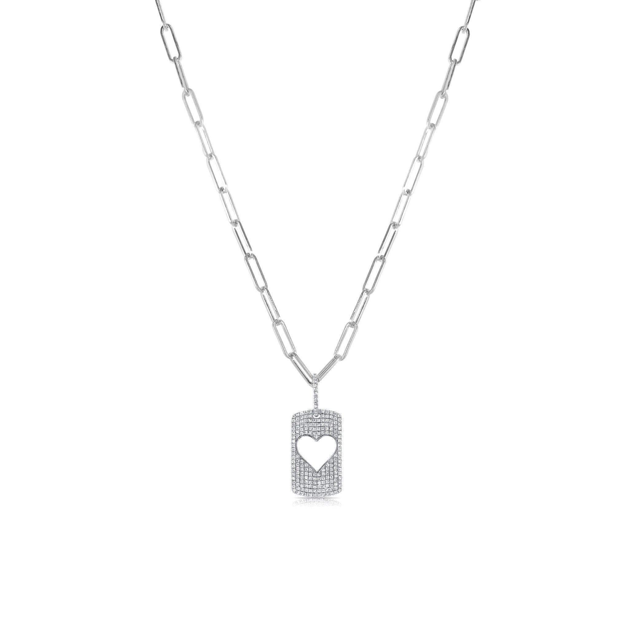Diamond Heart Tag Link Paperclip Necklace