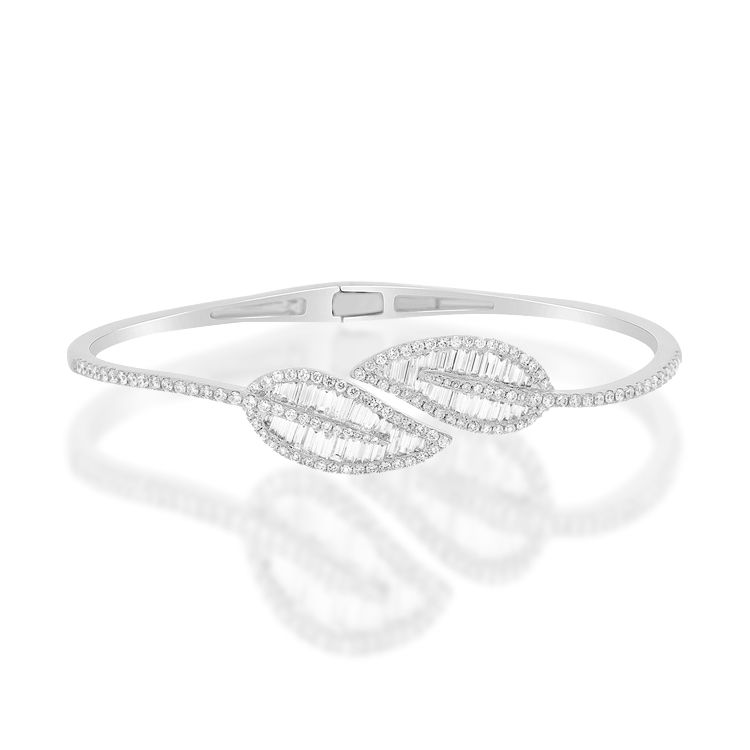 Diamond Leaf Bangle Bracelet