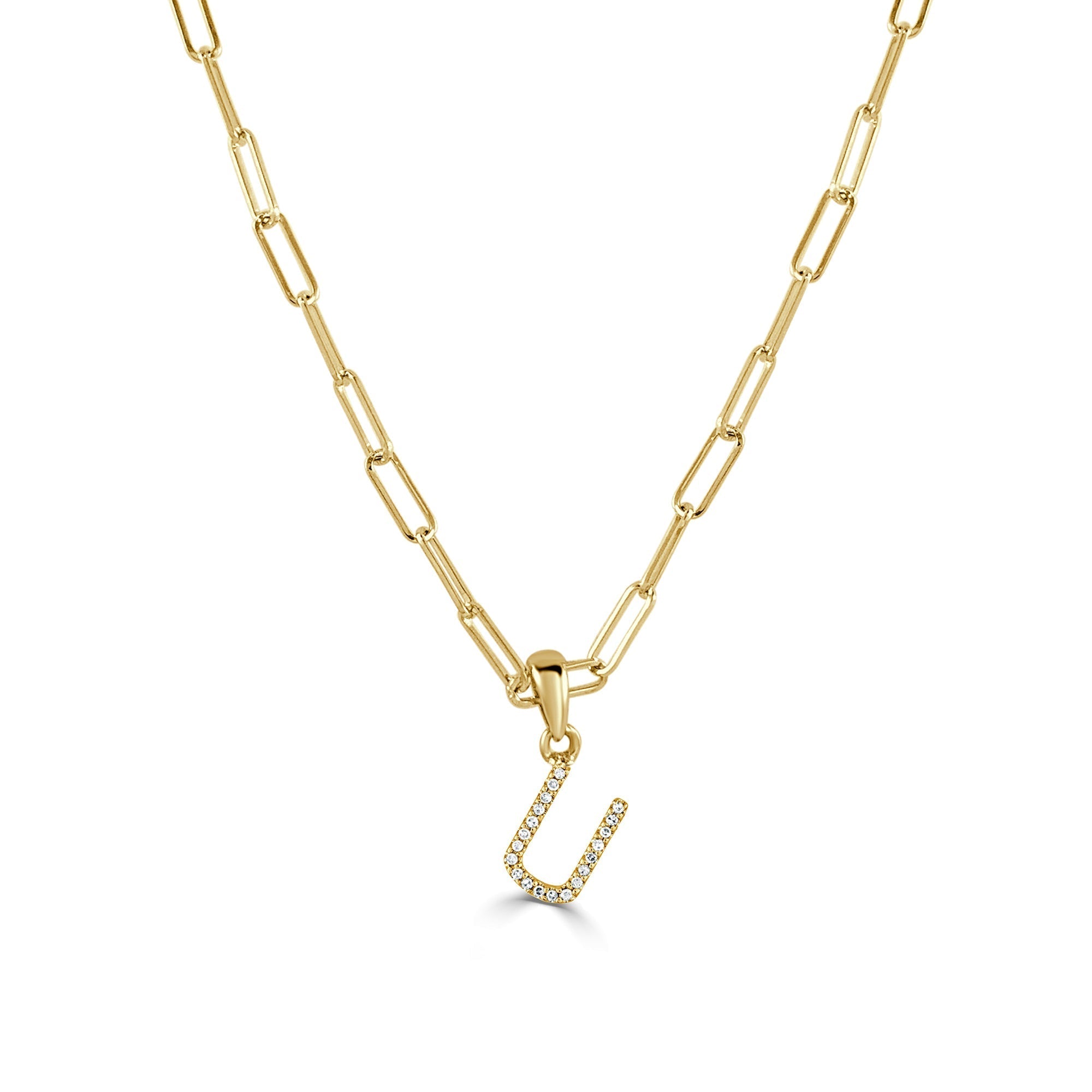 Diamond Paperclip Chain Initial Pendant Necklace