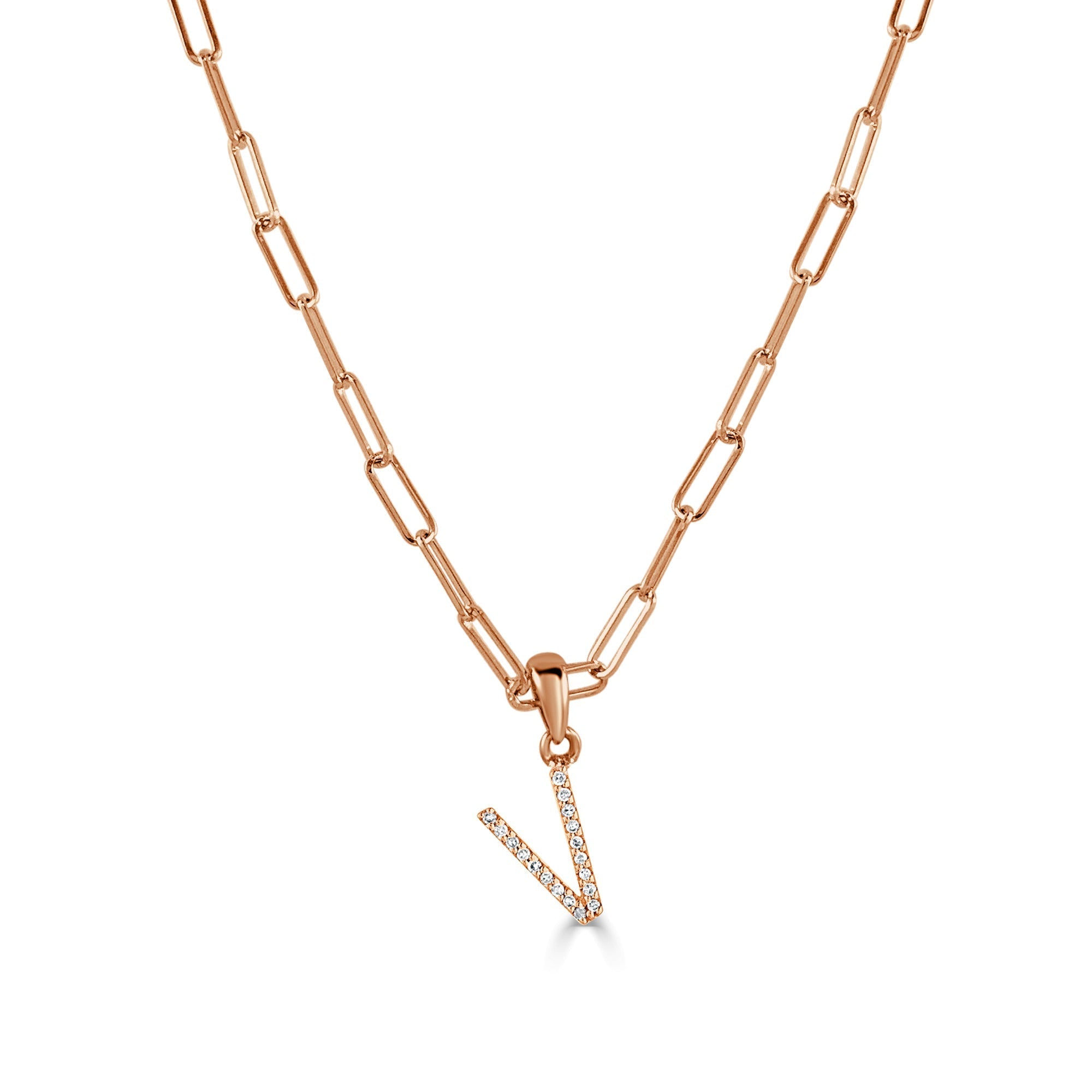 Diamond Paperclip Chain Initial Pendant Necklace