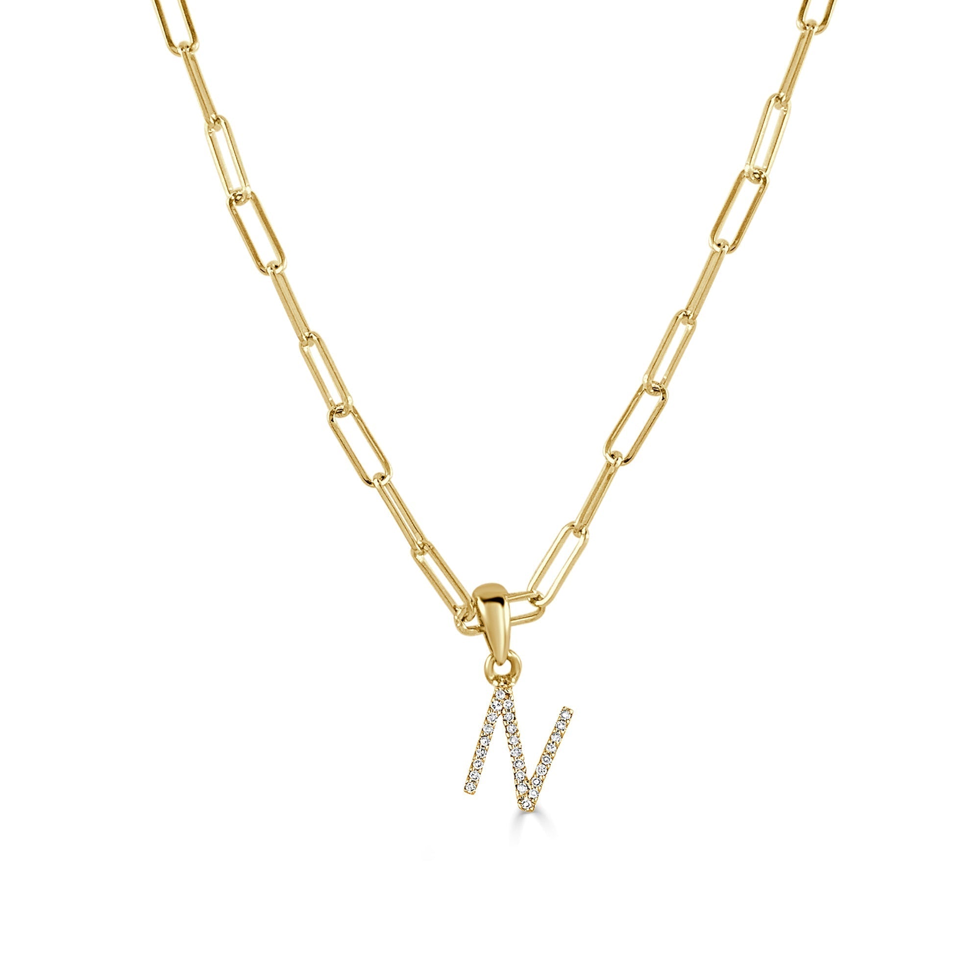 Diamond Paperclip Chain Initial Pendant Necklace