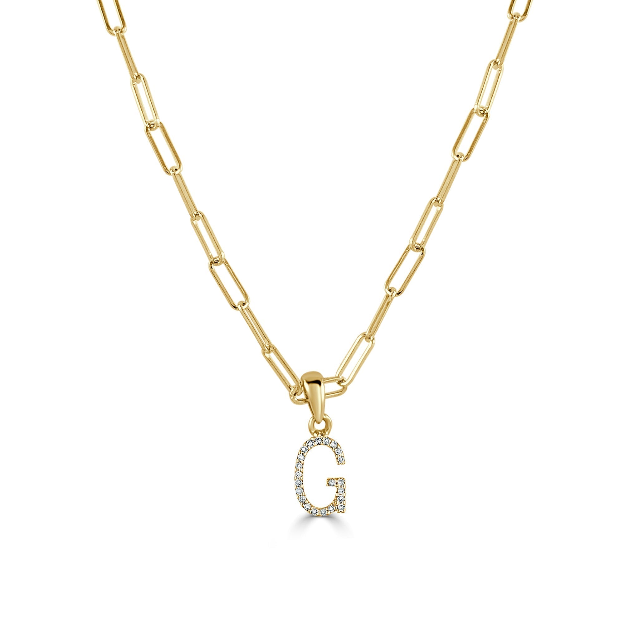 Diamond Paperclip Chain Initial Pendant Necklace