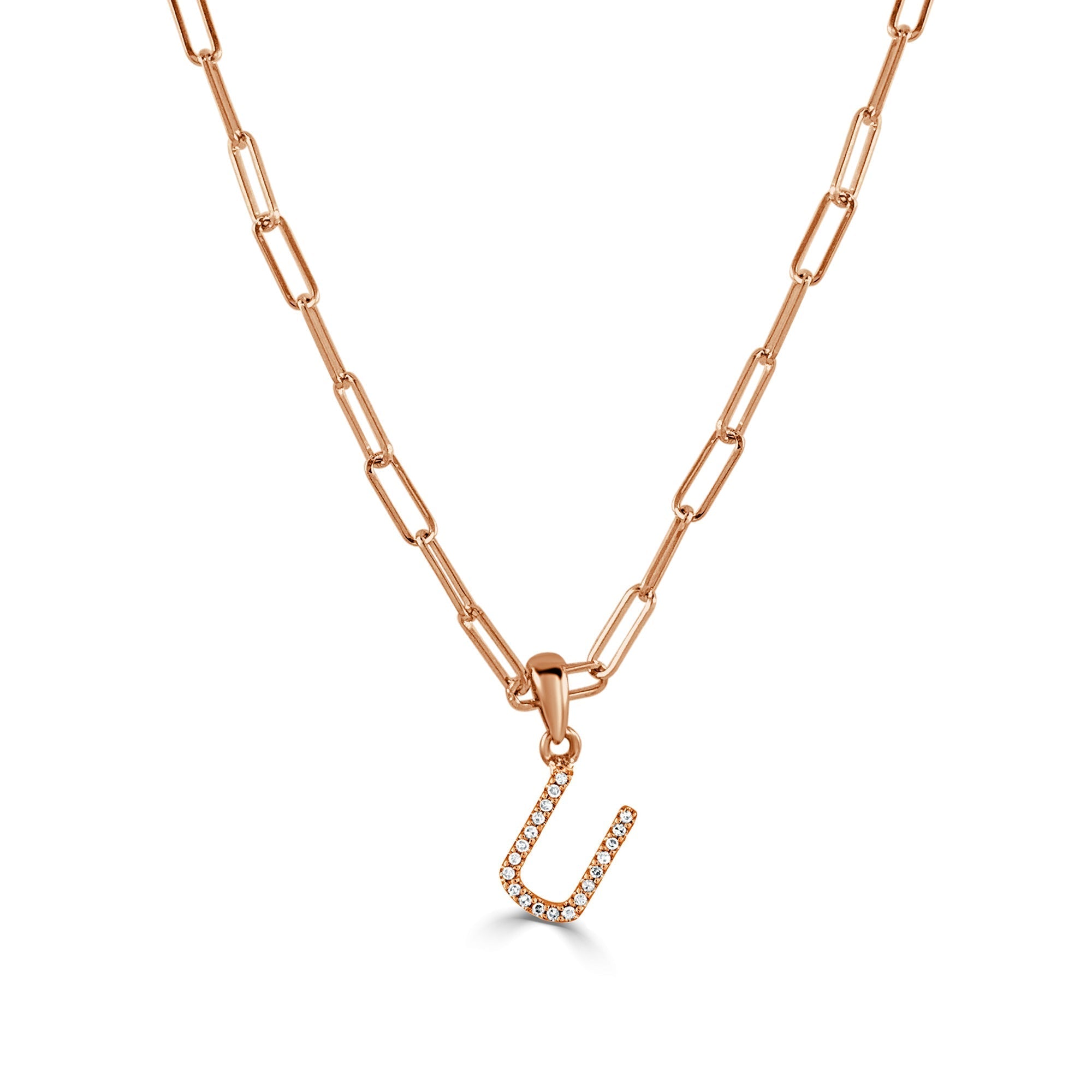 Diamond Paperclip Chain Initial Pendant Necklace
