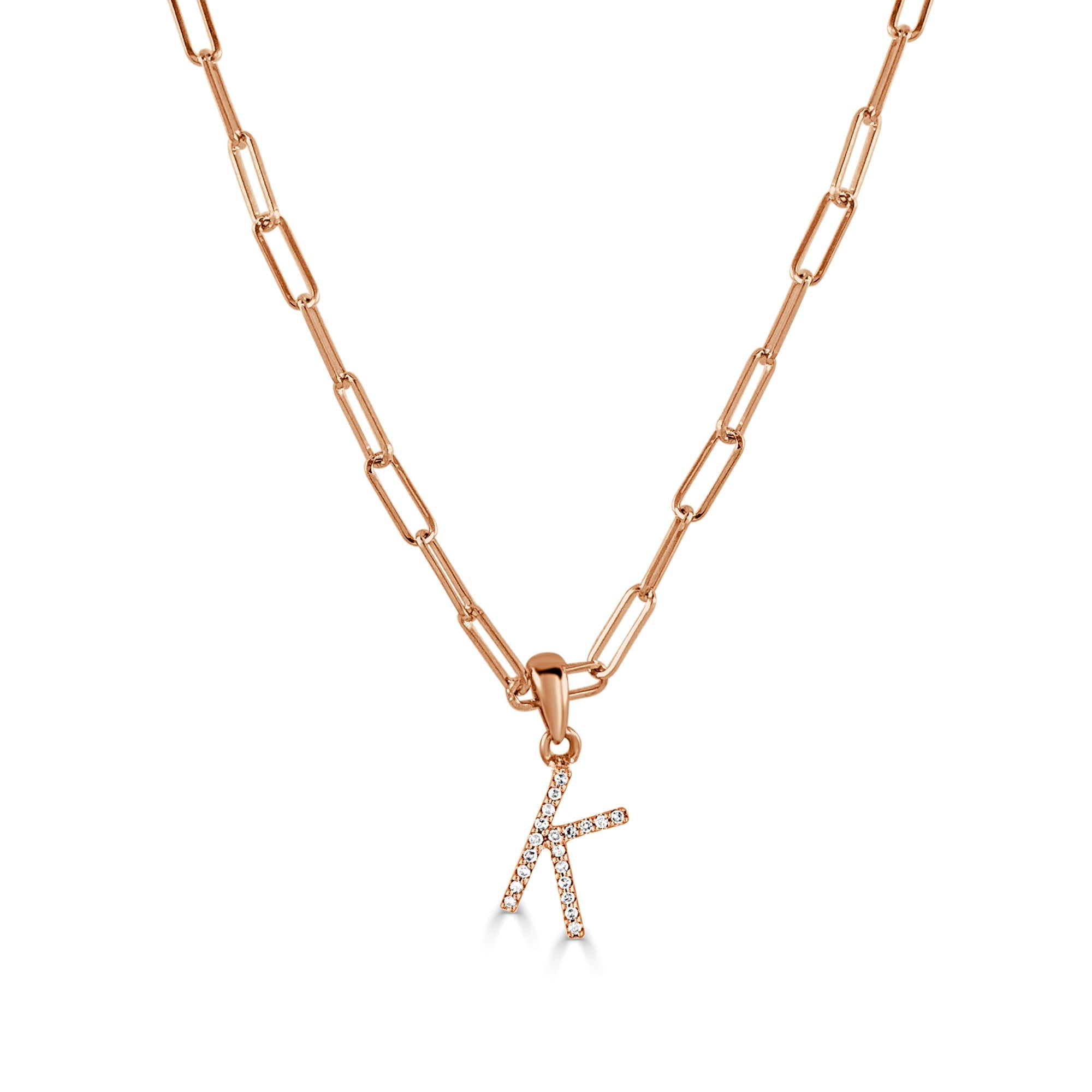 Diamond Paperclip Chain Initial Pendant Necklace