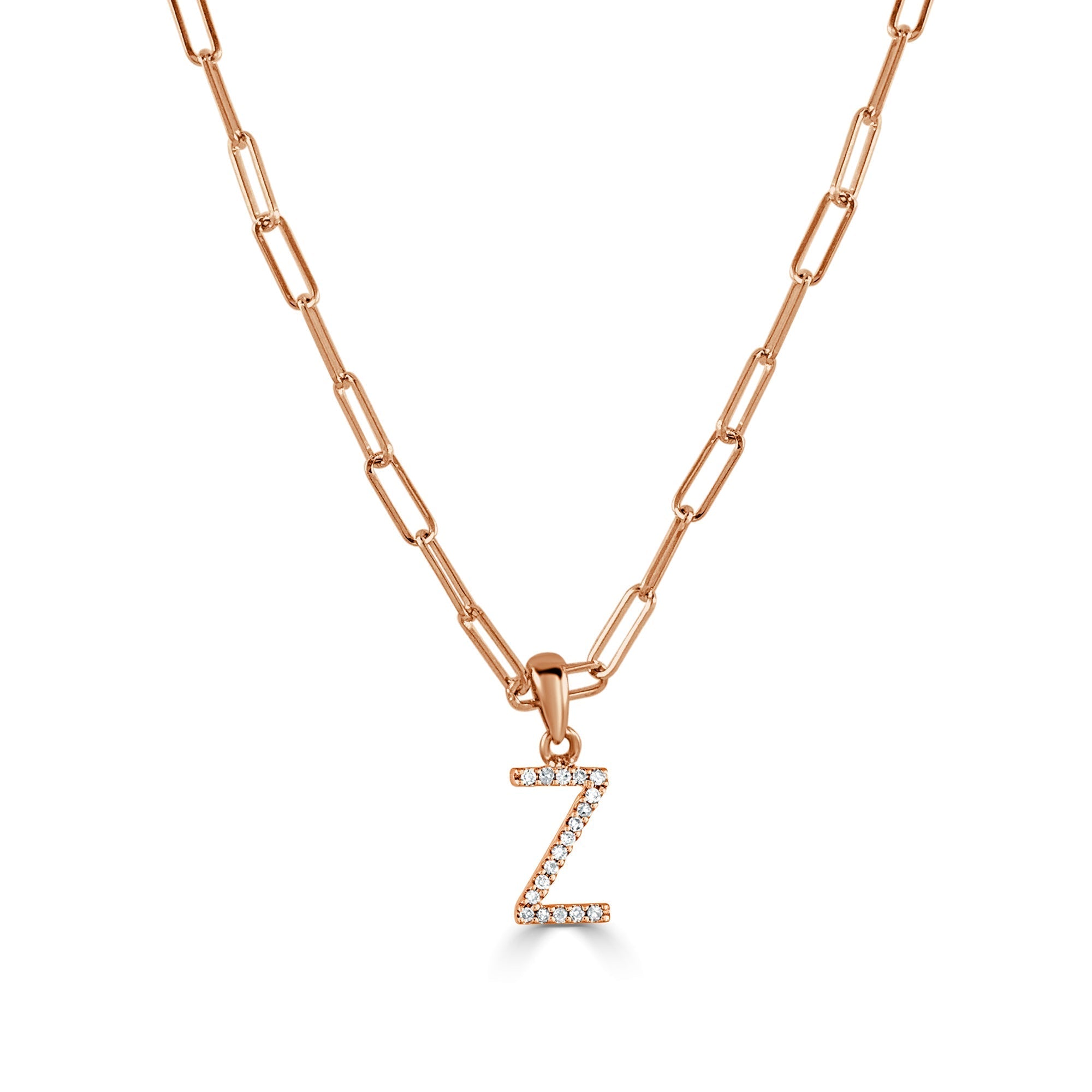 Diamond Paperclip Chain Initial Pendant Necklace