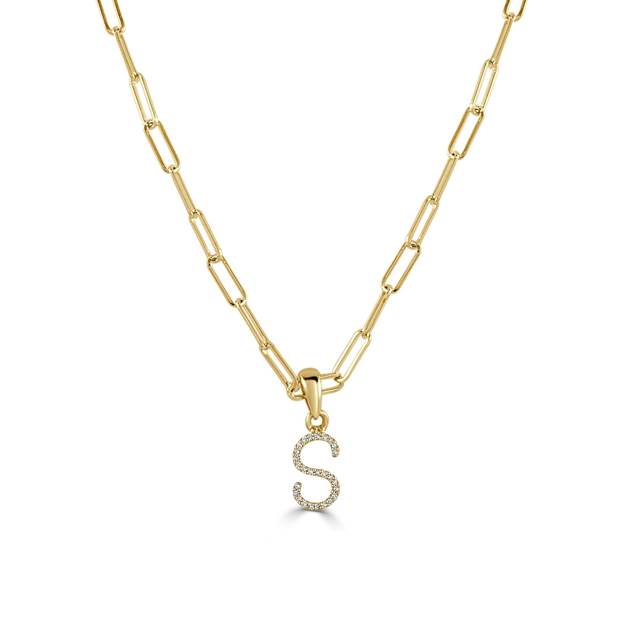 Diamond Paperclip Chain Initial Pendant Necklace