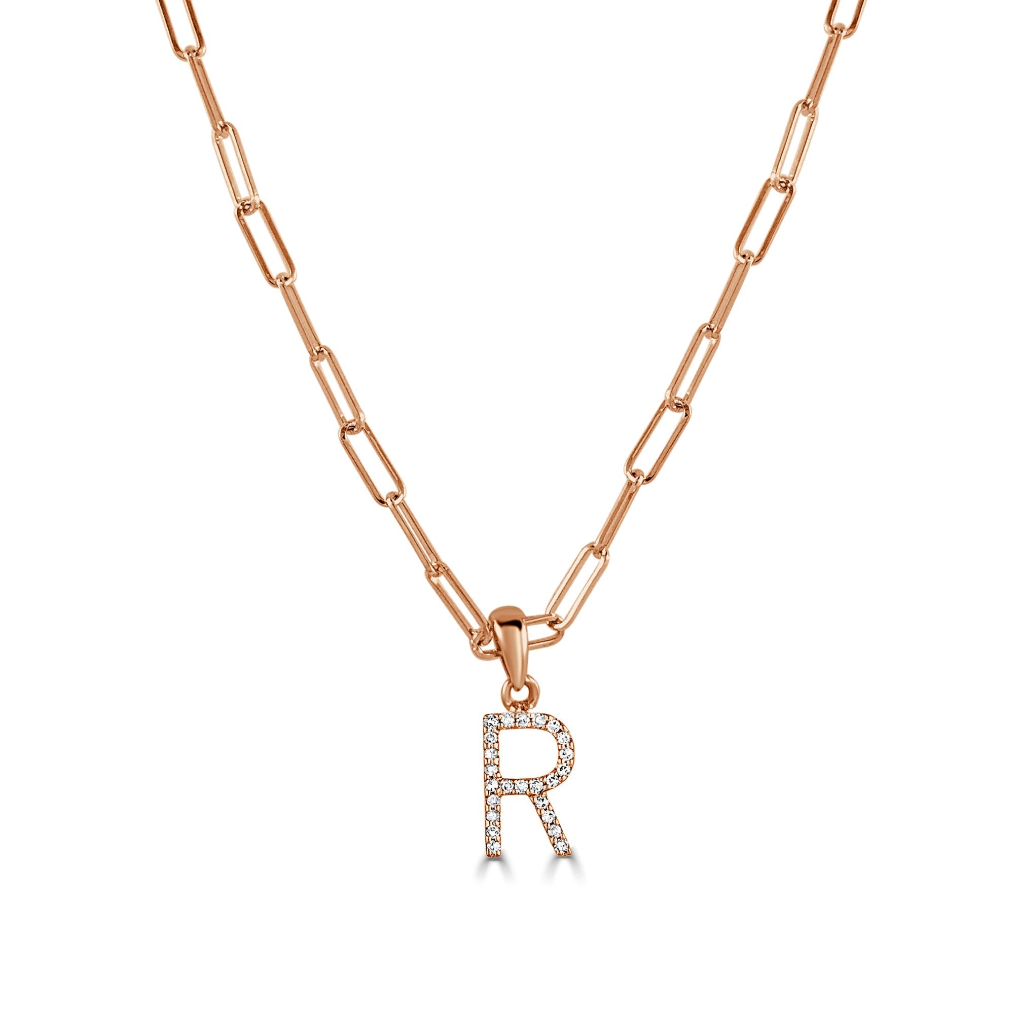 Diamond Paperclip Chain Initial Pendant Necklace