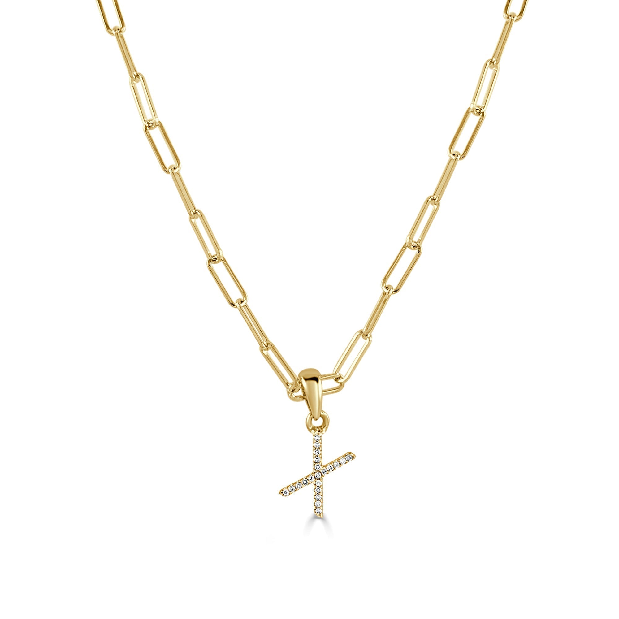 Diamond Paperclip Chain Initial Pendant Necklace