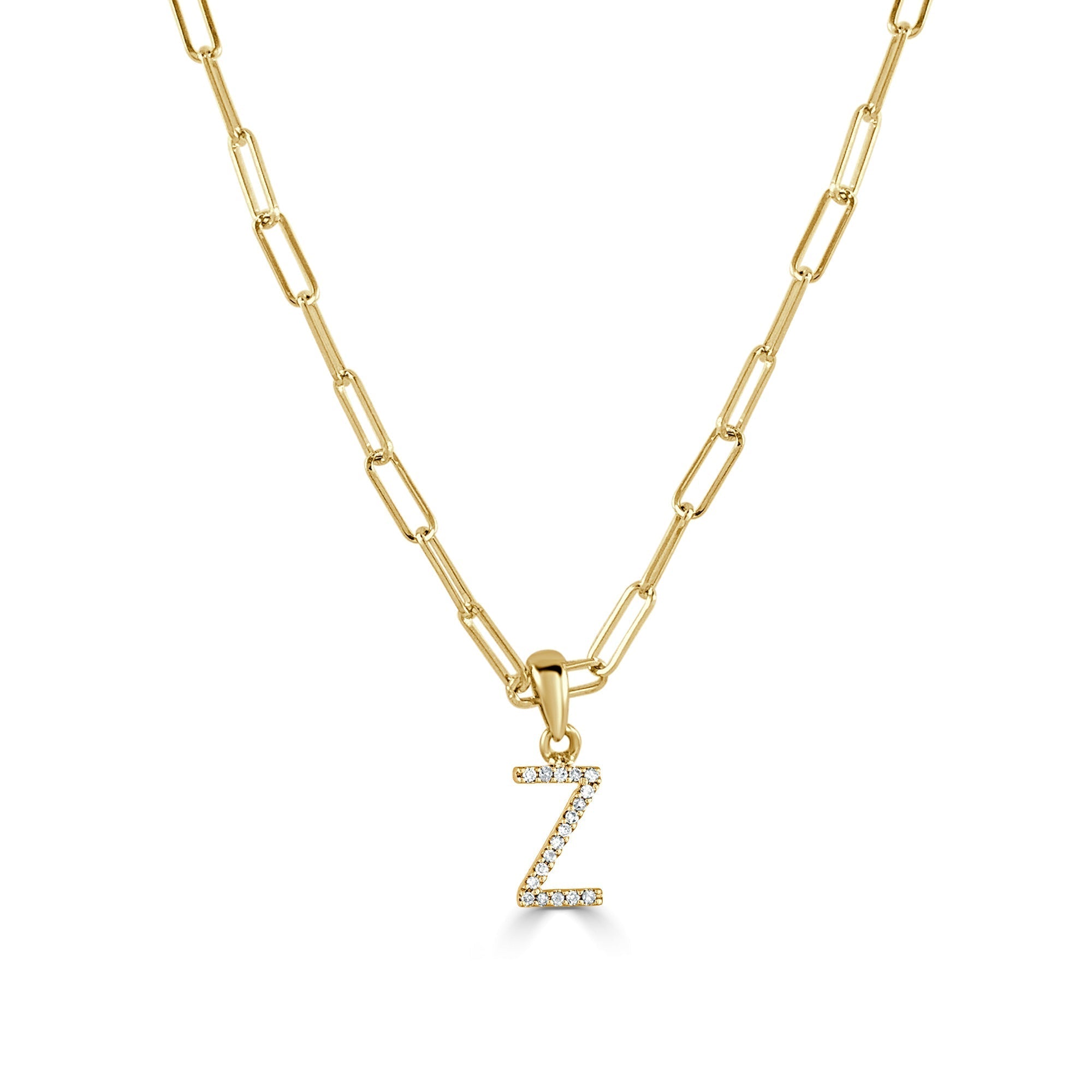Diamond Paperclip Chain Initial Pendant Necklace