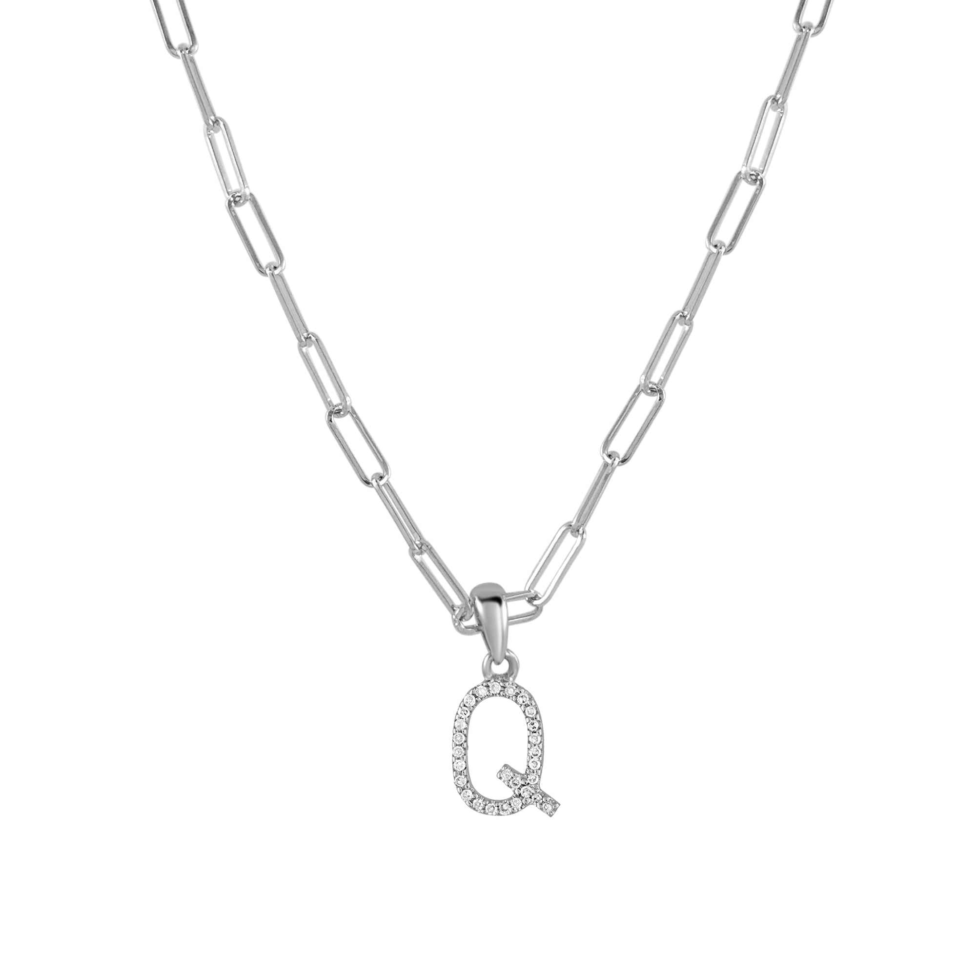 Diamond Paperclip Chain Initial Pendant Necklace