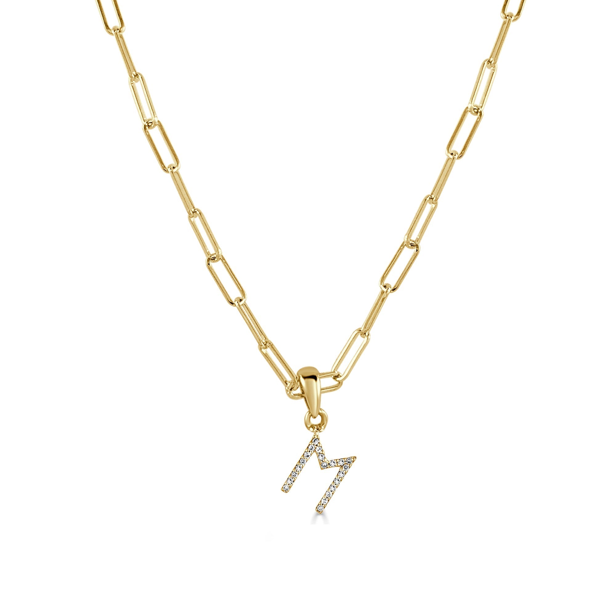 Diamond Paperclip Chain Initial Pendant Necklace