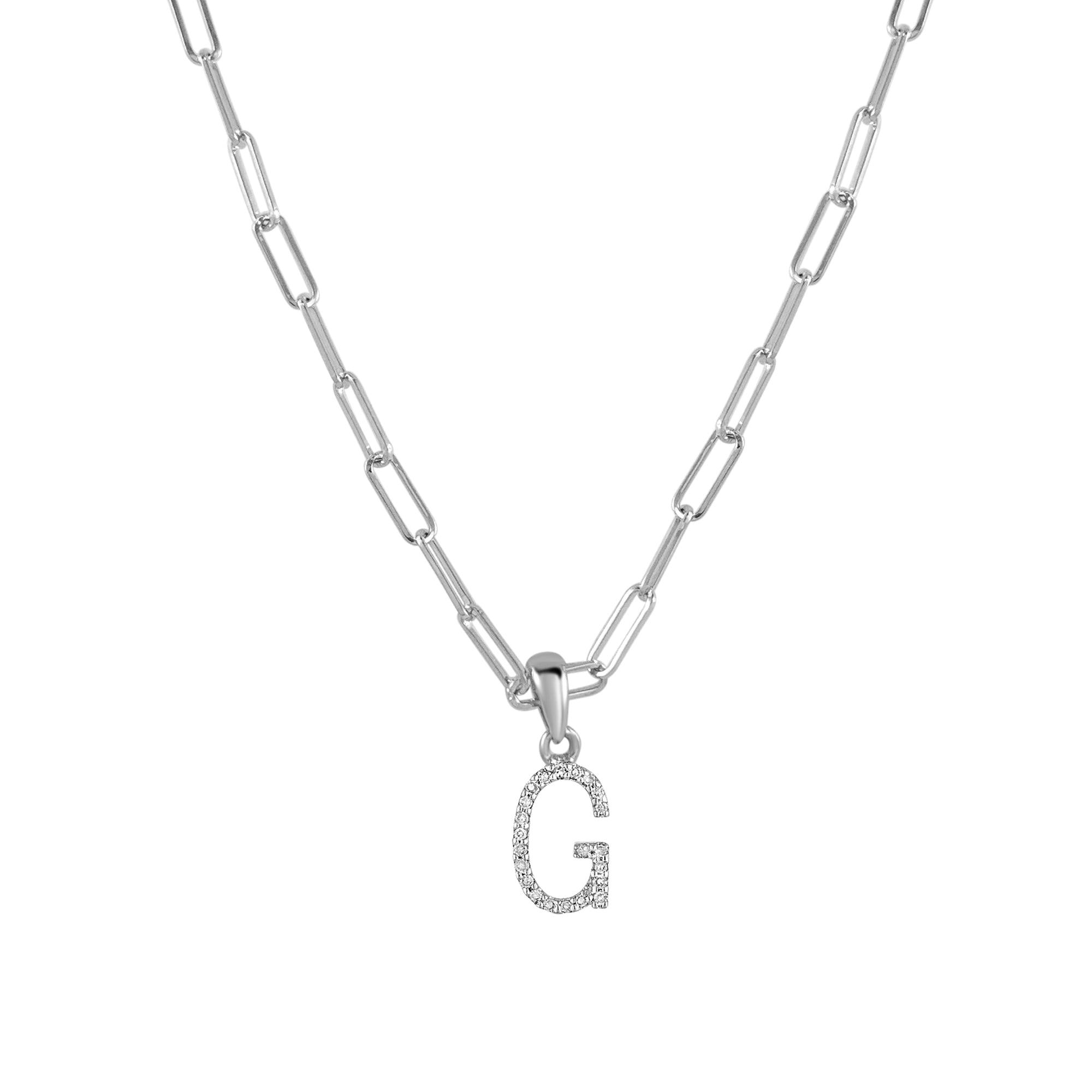 Diamond Paperclip Chain Initial Pendant Necklace