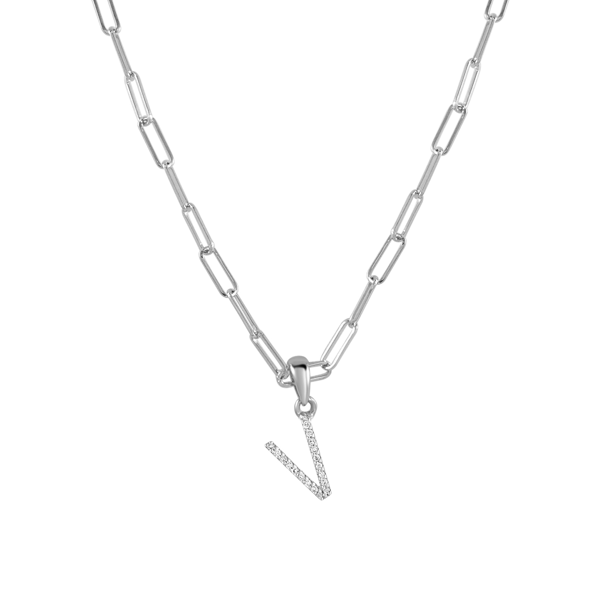 Diamond Paperclip Chain Initial Pendant Necklace
