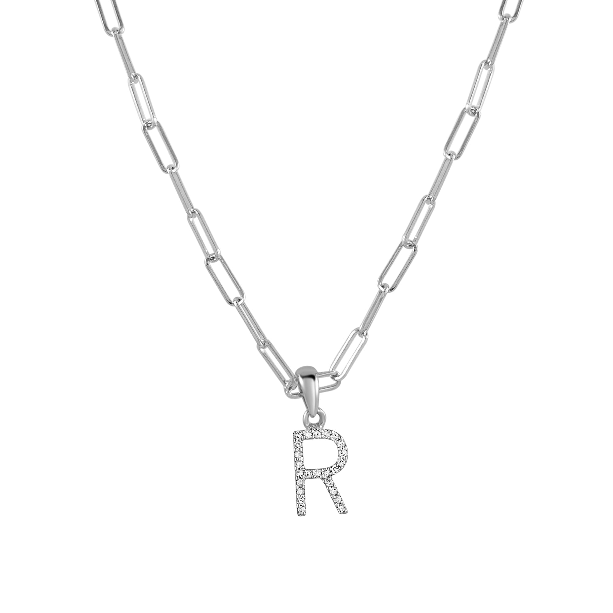 Diamond Paperclip Chain Initial Pendant Necklace