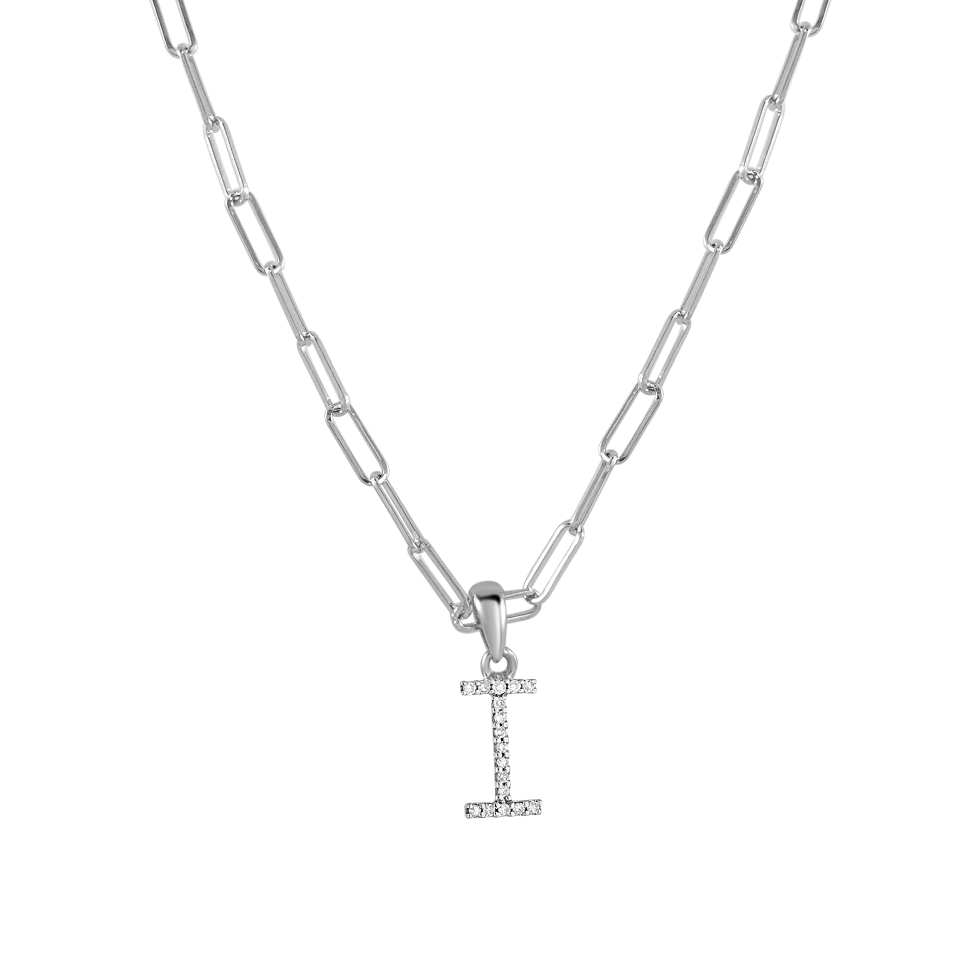 Diamond Paperclip Chain Initial Pendant Necklace