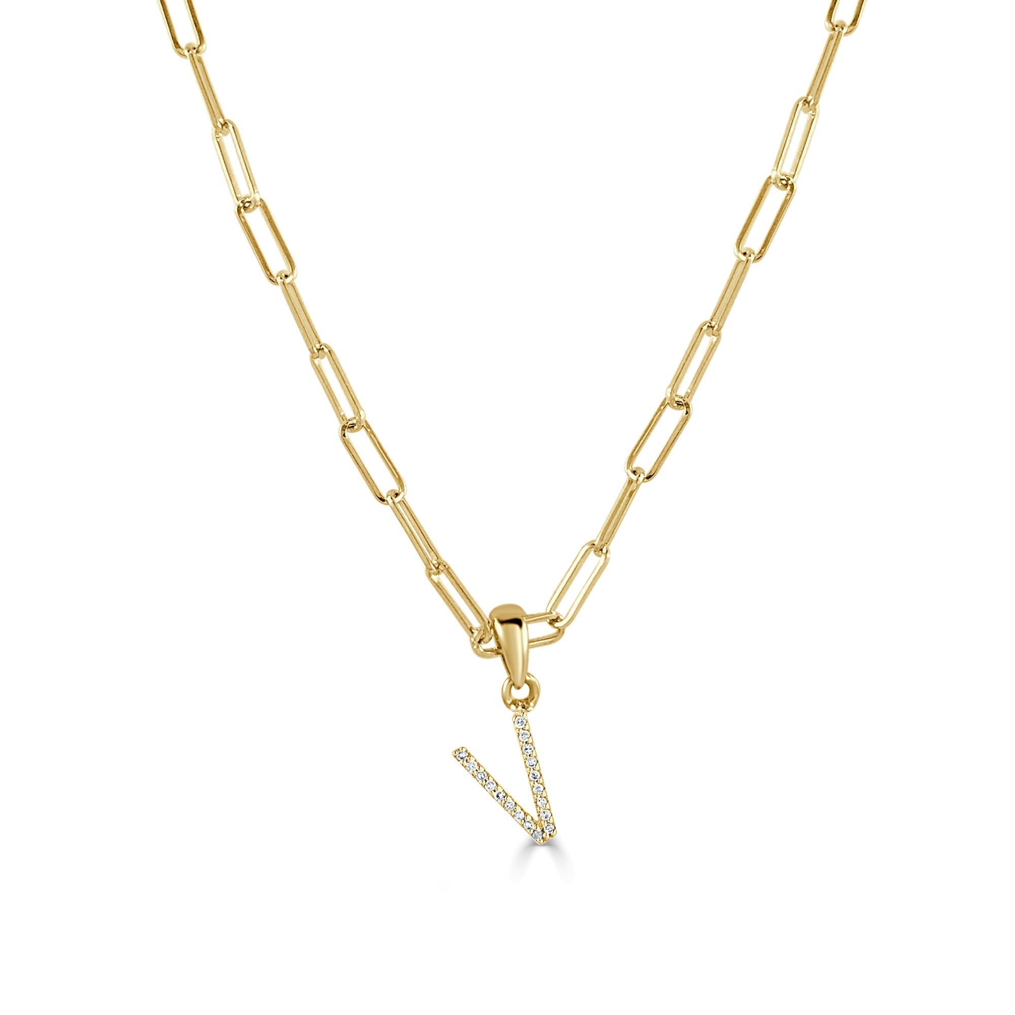 Diamond Paperclip Chain Initial Pendant Necklace