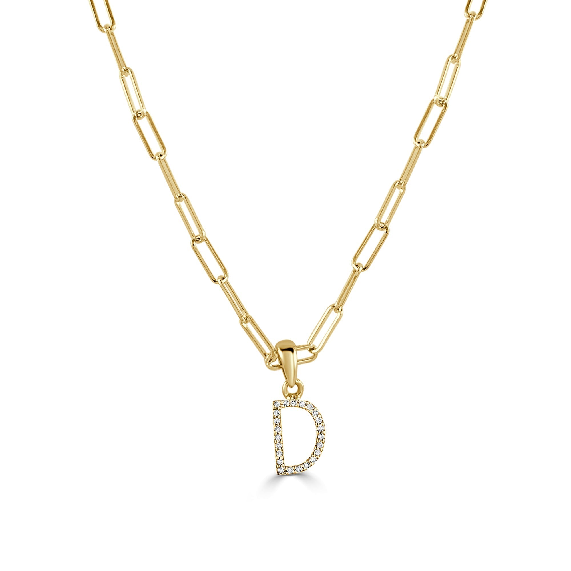 Diamond Paperclip Chain Initial Pendant Necklace