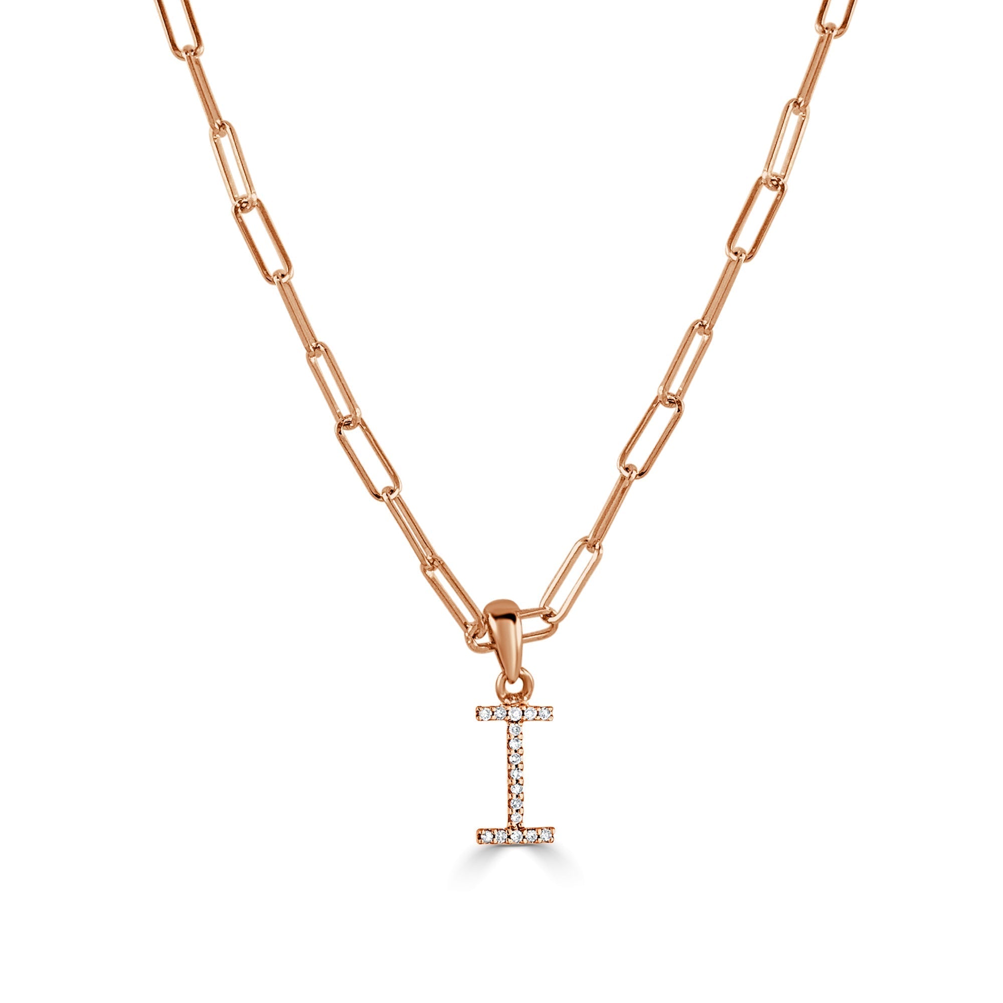 Diamond Paperclip Chain Initial Pendant Necklace