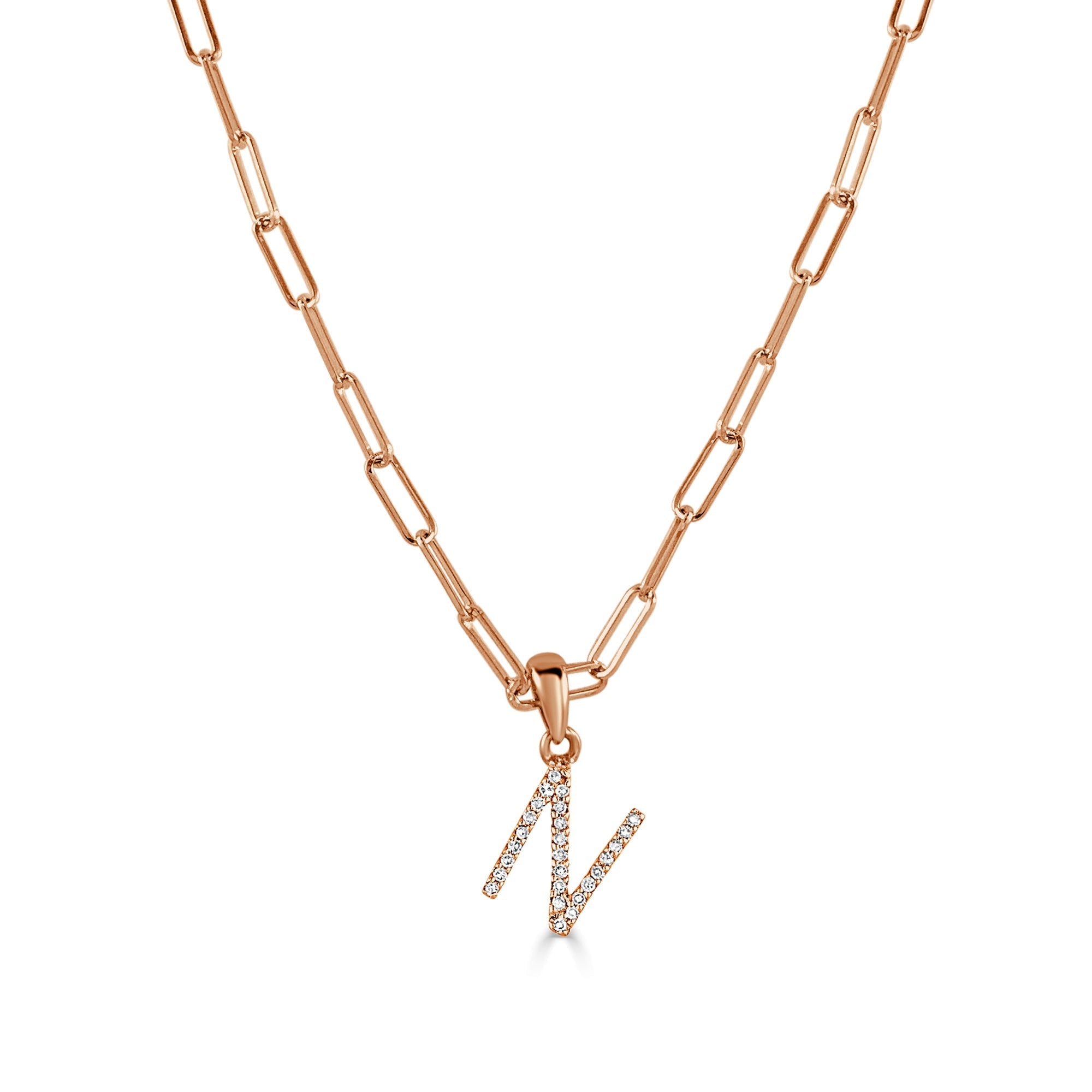 Diamond Paperclip Chain Initial Pendant Necklace