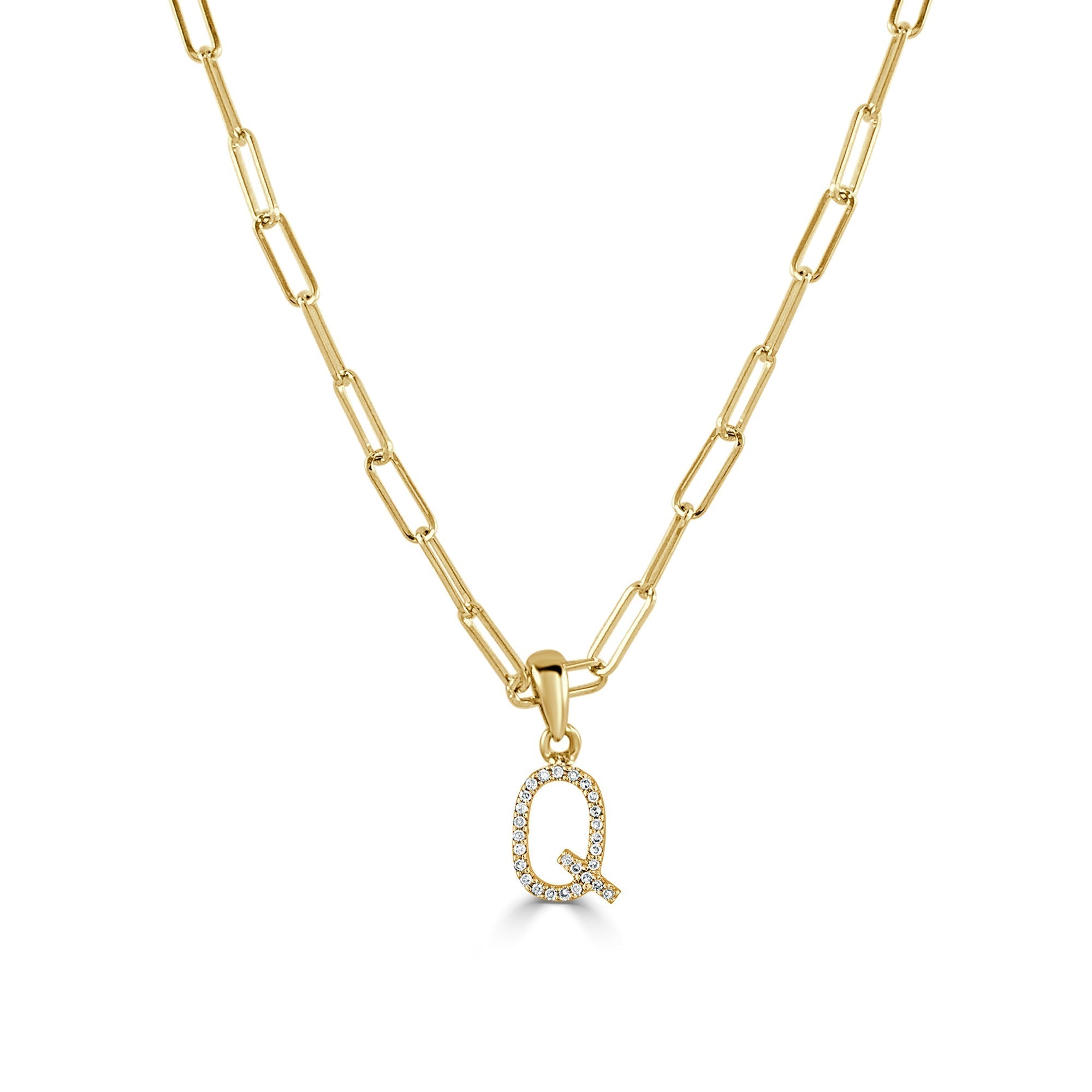 Diamond Paperclip Chain Initial Pendant Necklace