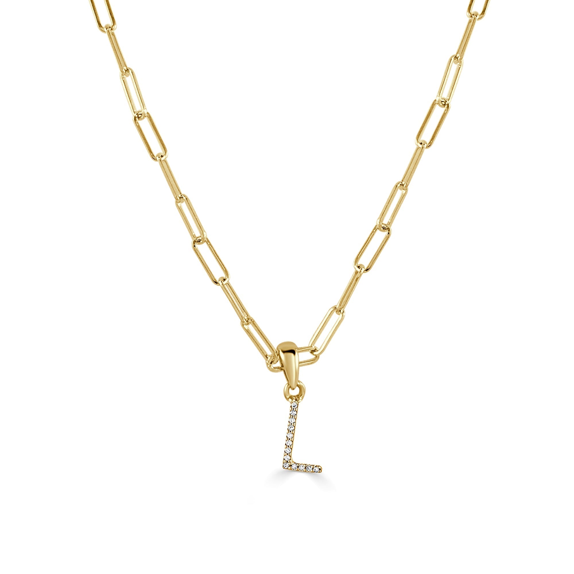 Diamond Paperclip Chain Initial Pendant Necklace