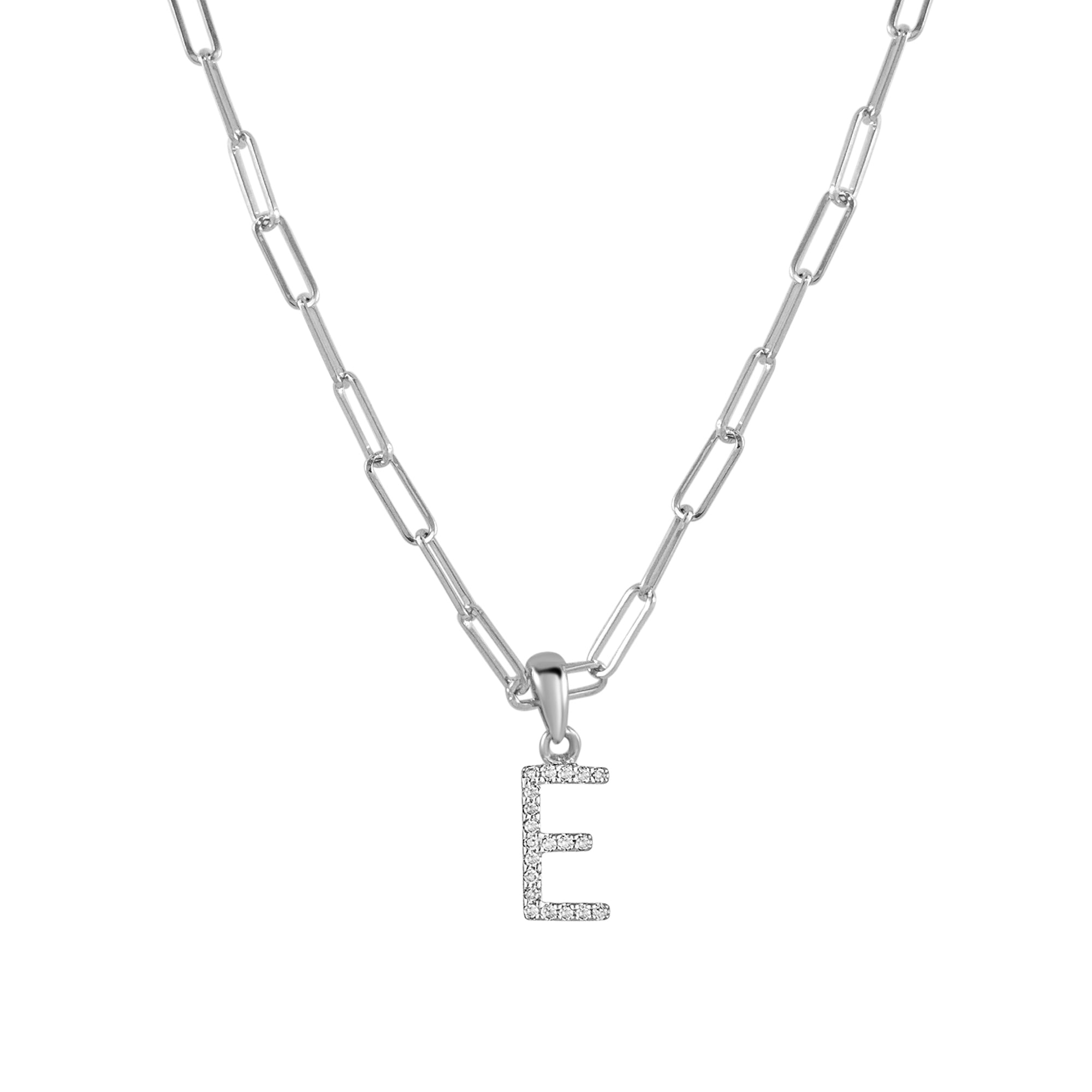 Diamond Paperclip Chain Initial Pendant Necklace