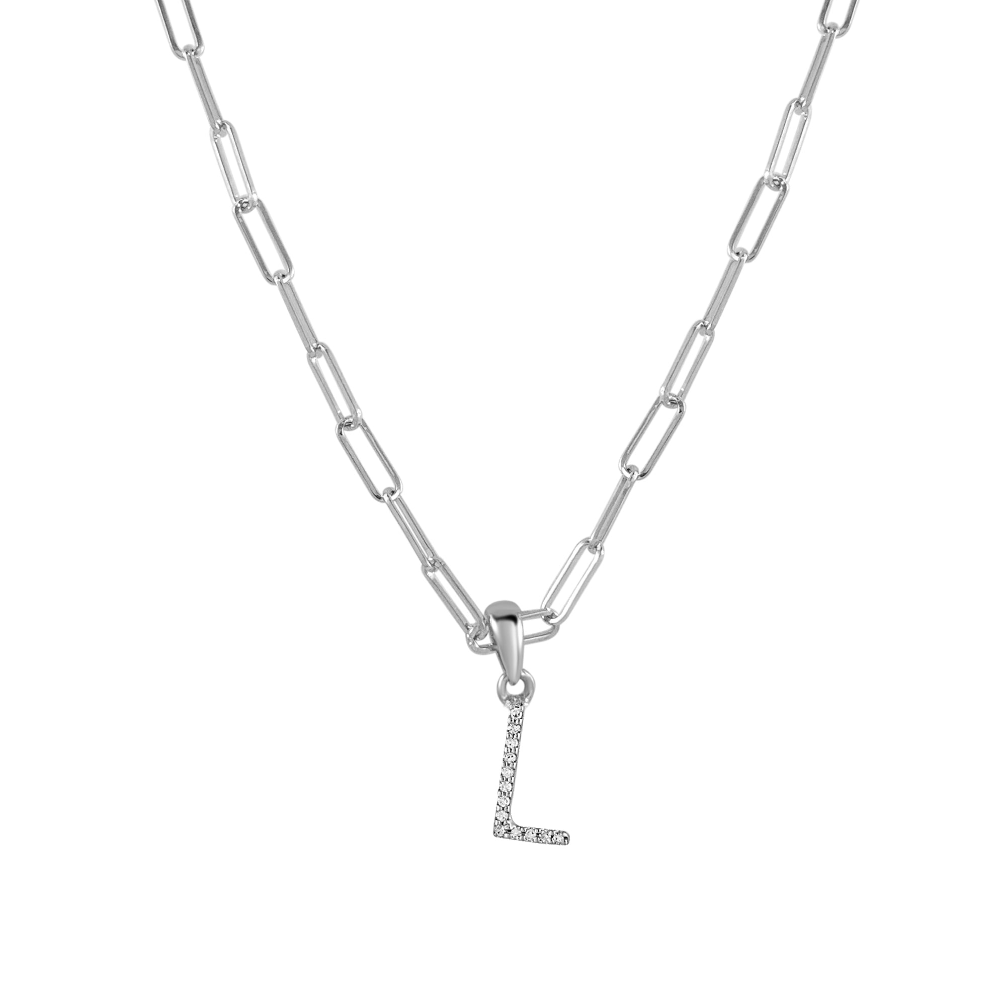 Diamond Paperclip Chain Initial Pendant Necklace
