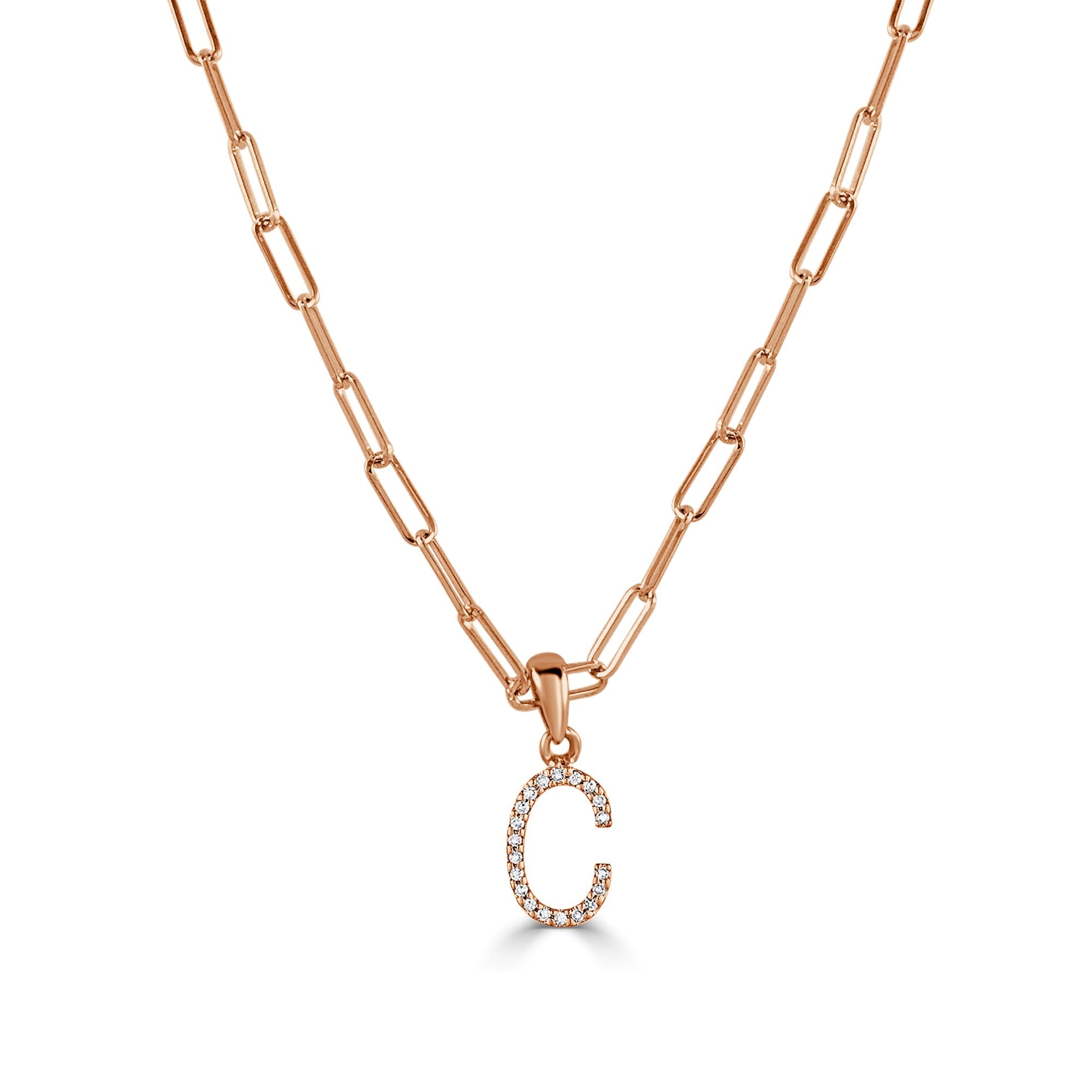 Diamond Paperclip Chain Initial Pendant Necklace