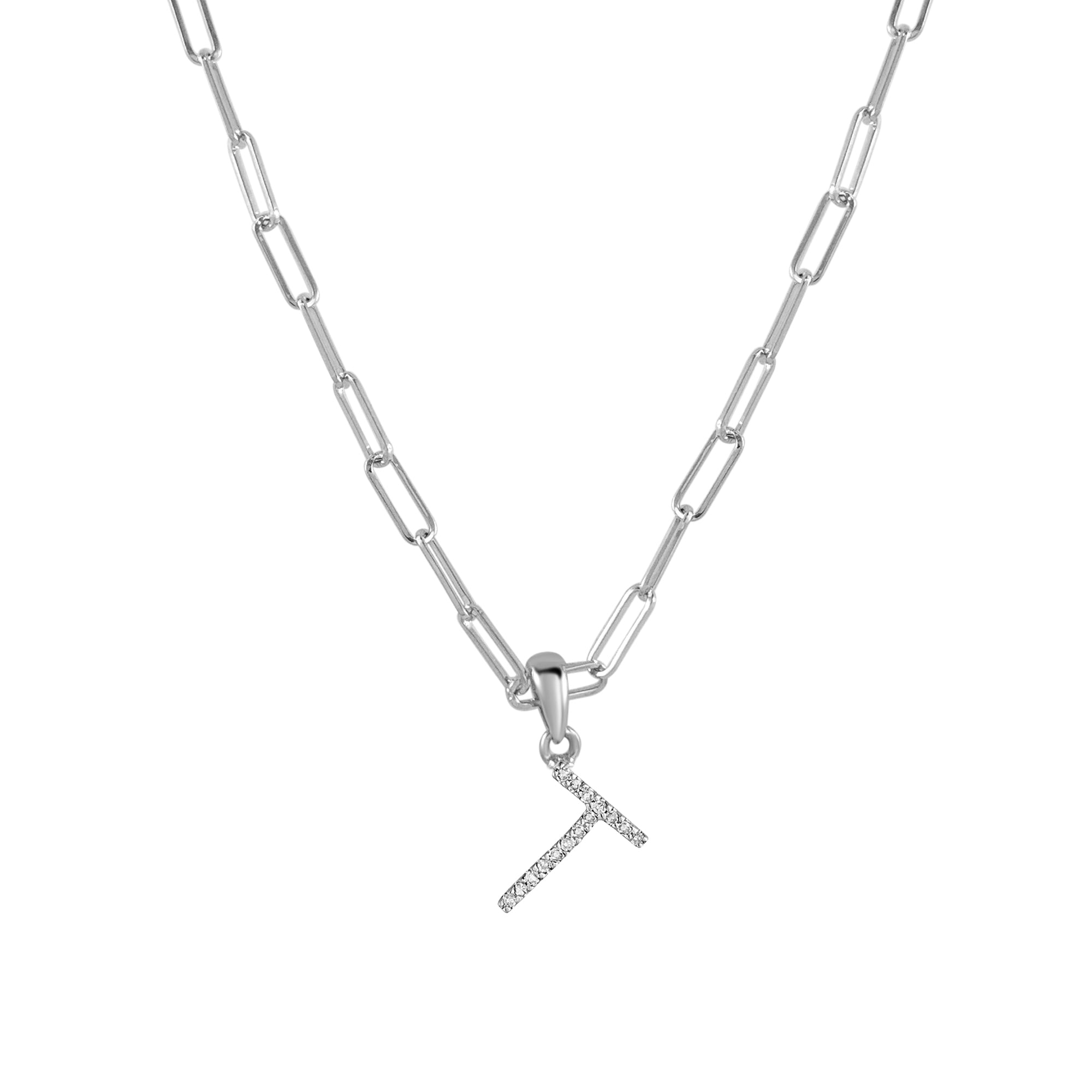 Diamond Paperclip Chain Initial Pendant Necklace