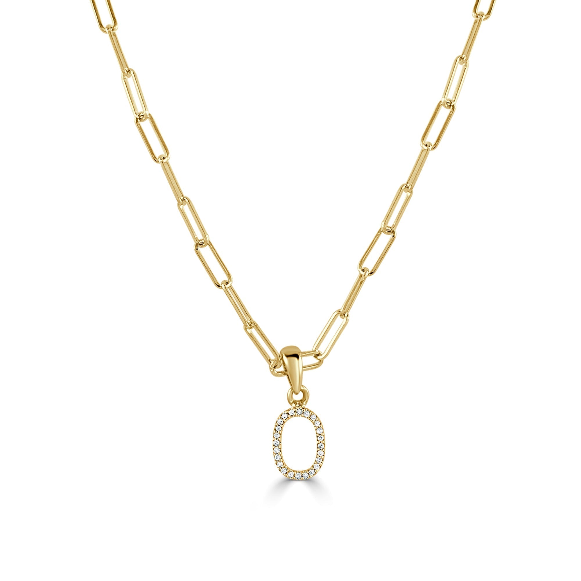Diamond Paperclip Chain Initial Pendant Necklace