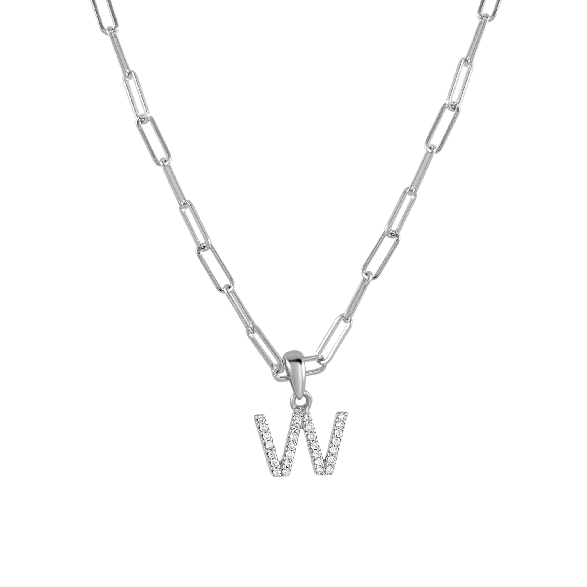 Diamond Paperclip Chain Initial Pendant Necklace