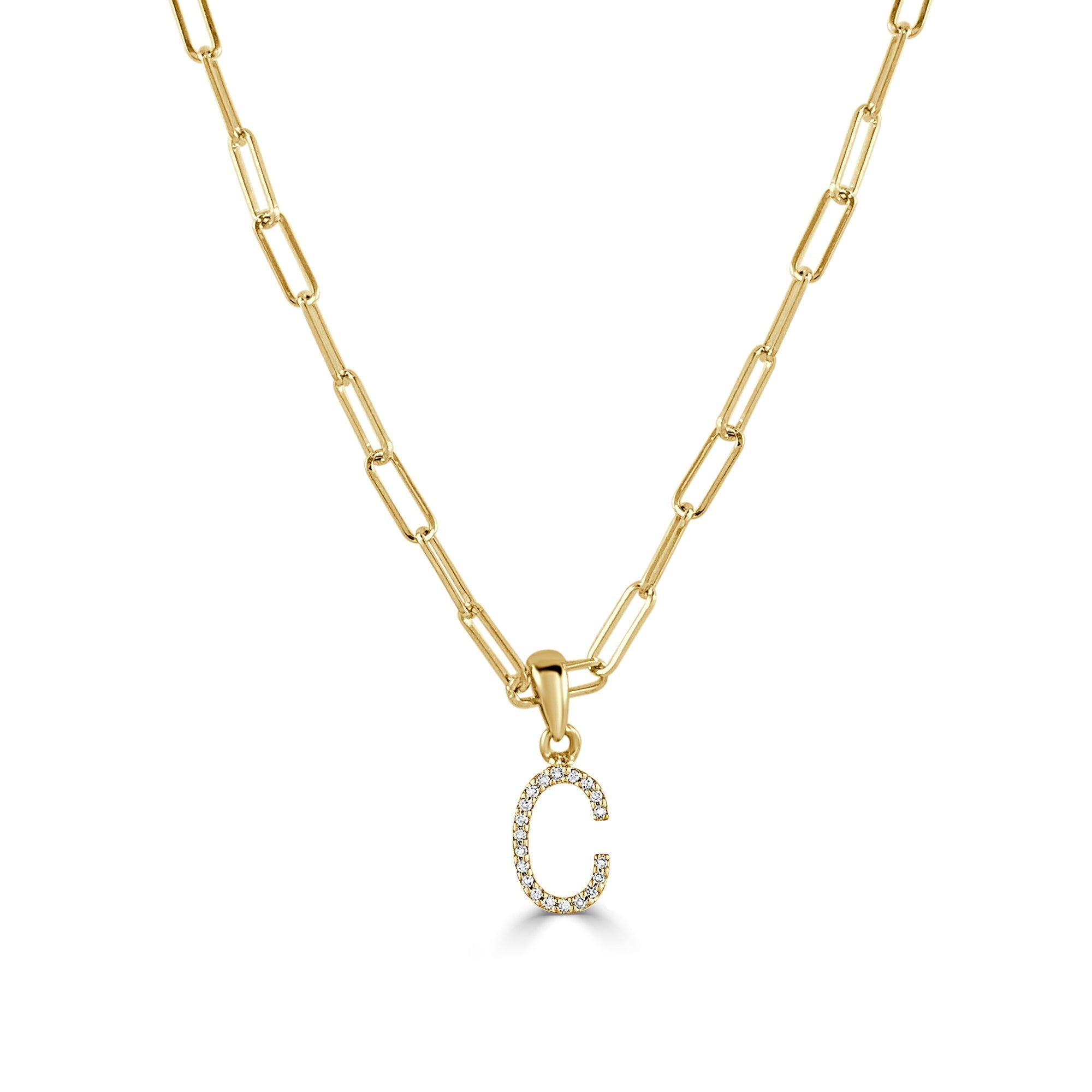 Diamond Paperclip Chain Initial Pendant Necklace