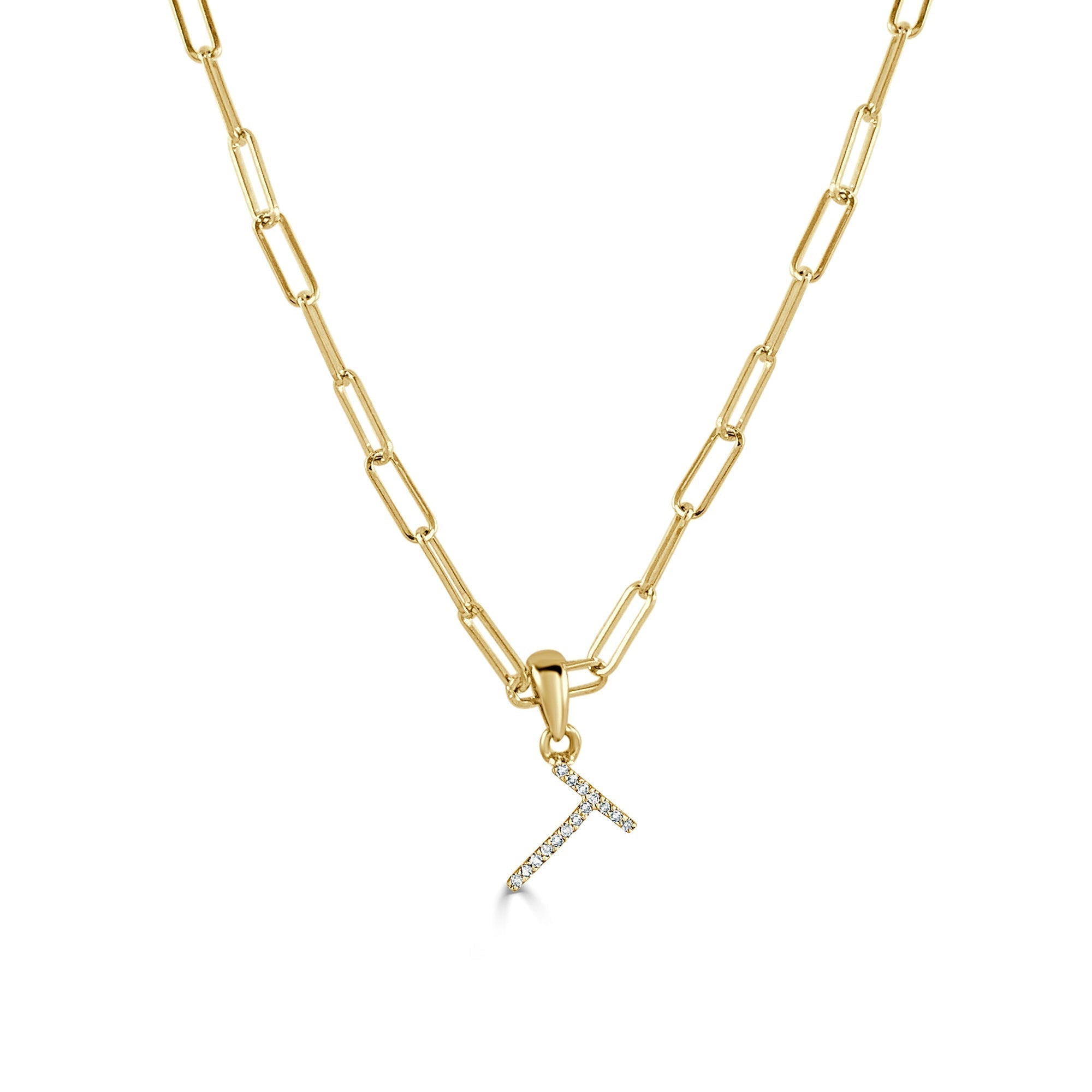 Diamond Paperclip Chain Initial Pendant Necklace
