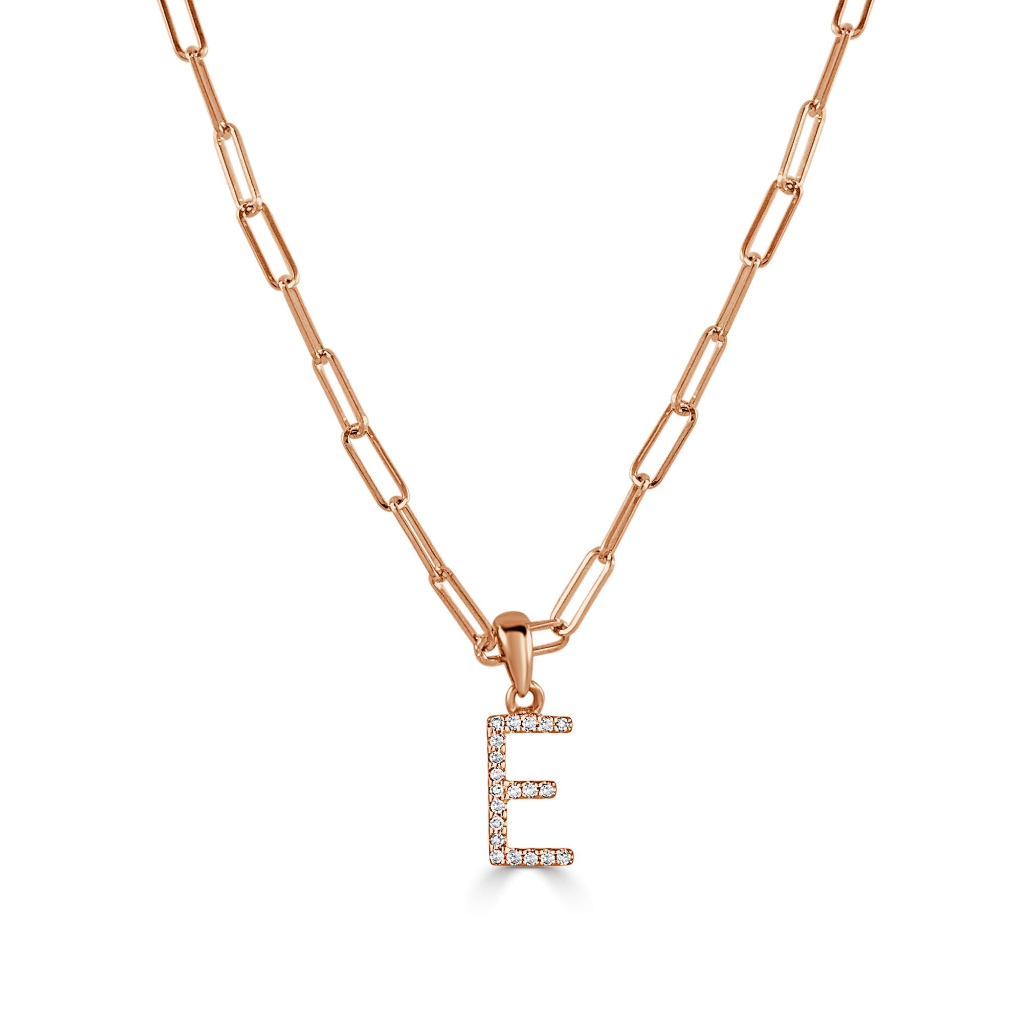 Diamond Paperclip Chain Initial Pendant Necklace