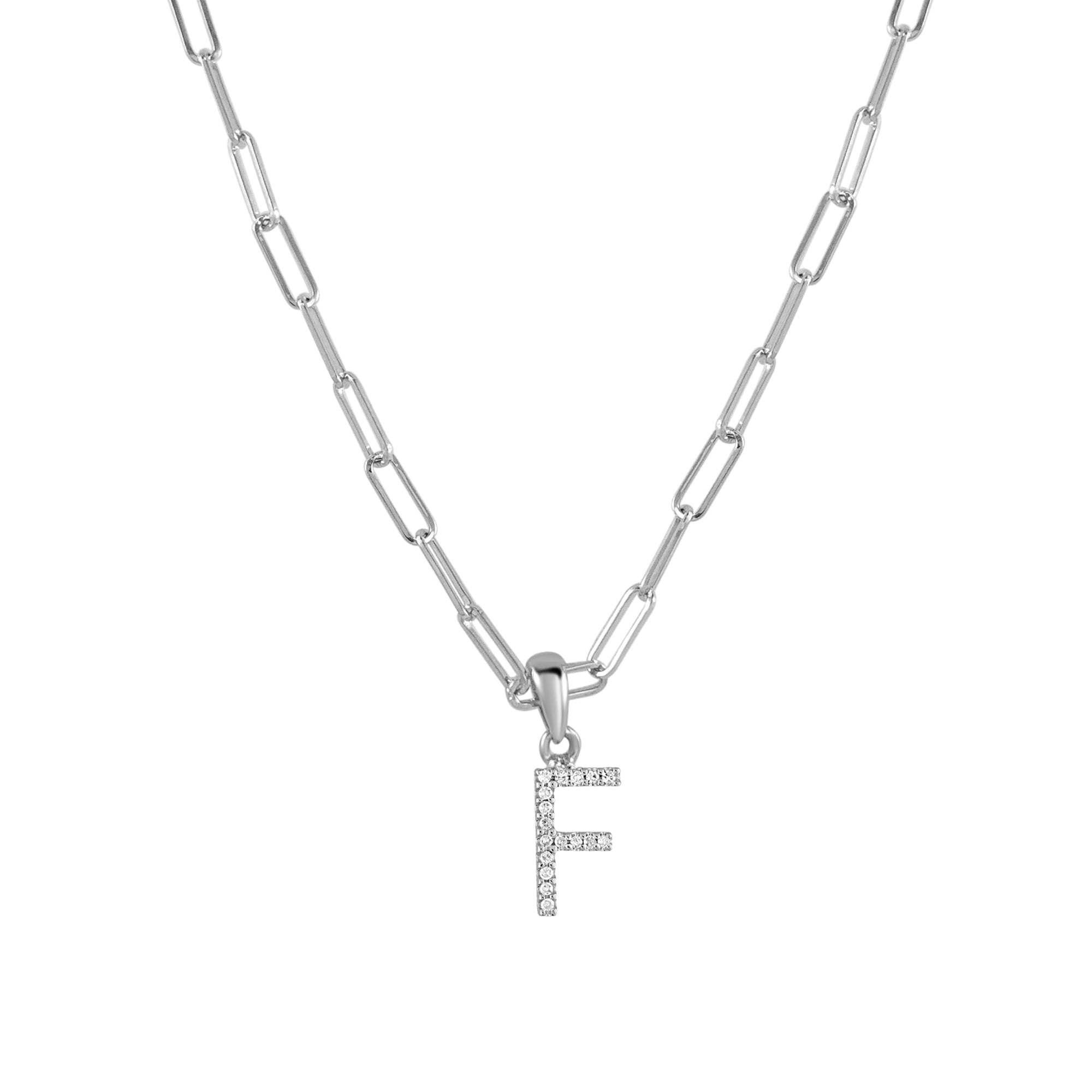 Diamond Paperclip Chain Initial Pendant Necklace