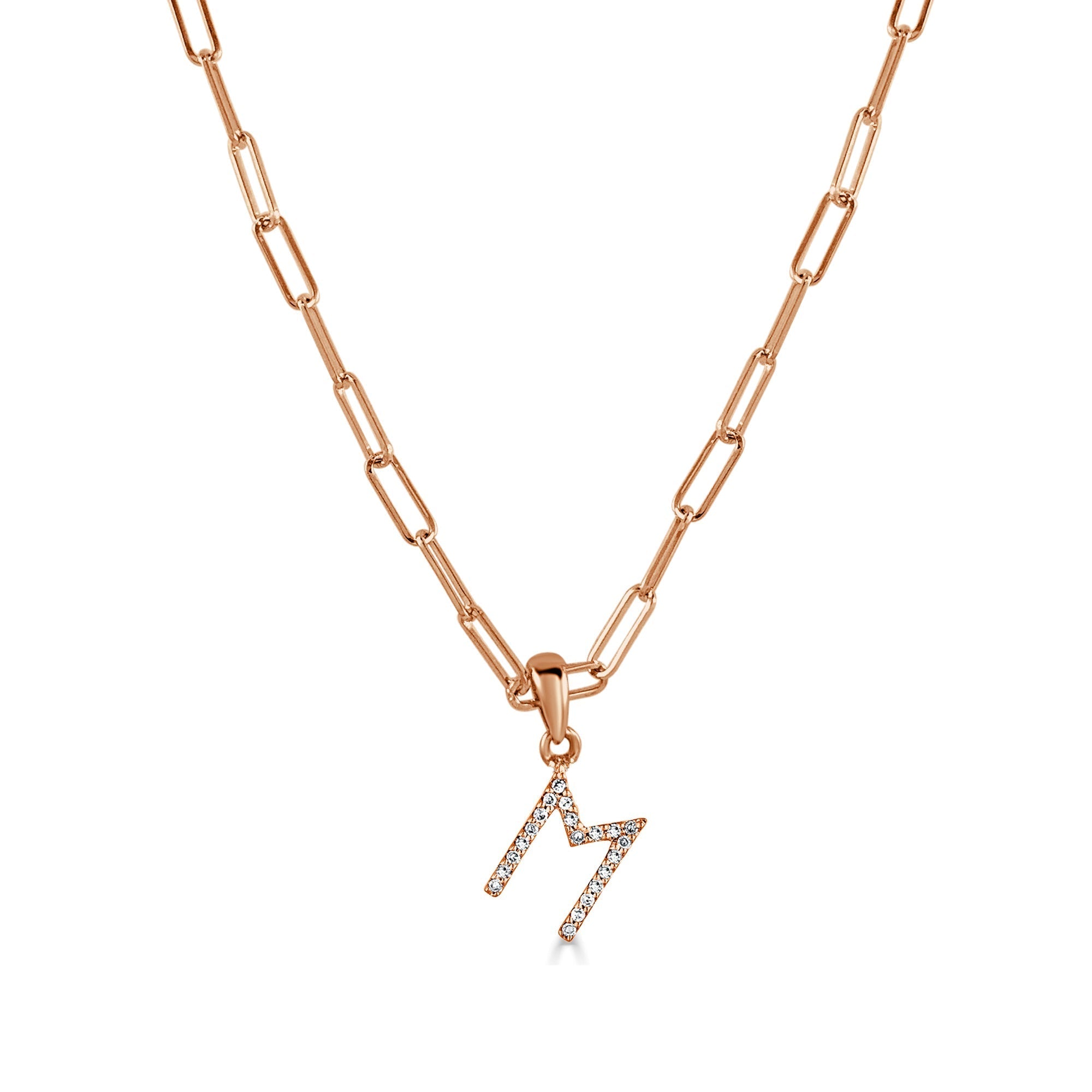 Diamond Paperclip Chain Initial Pendant Necklace
