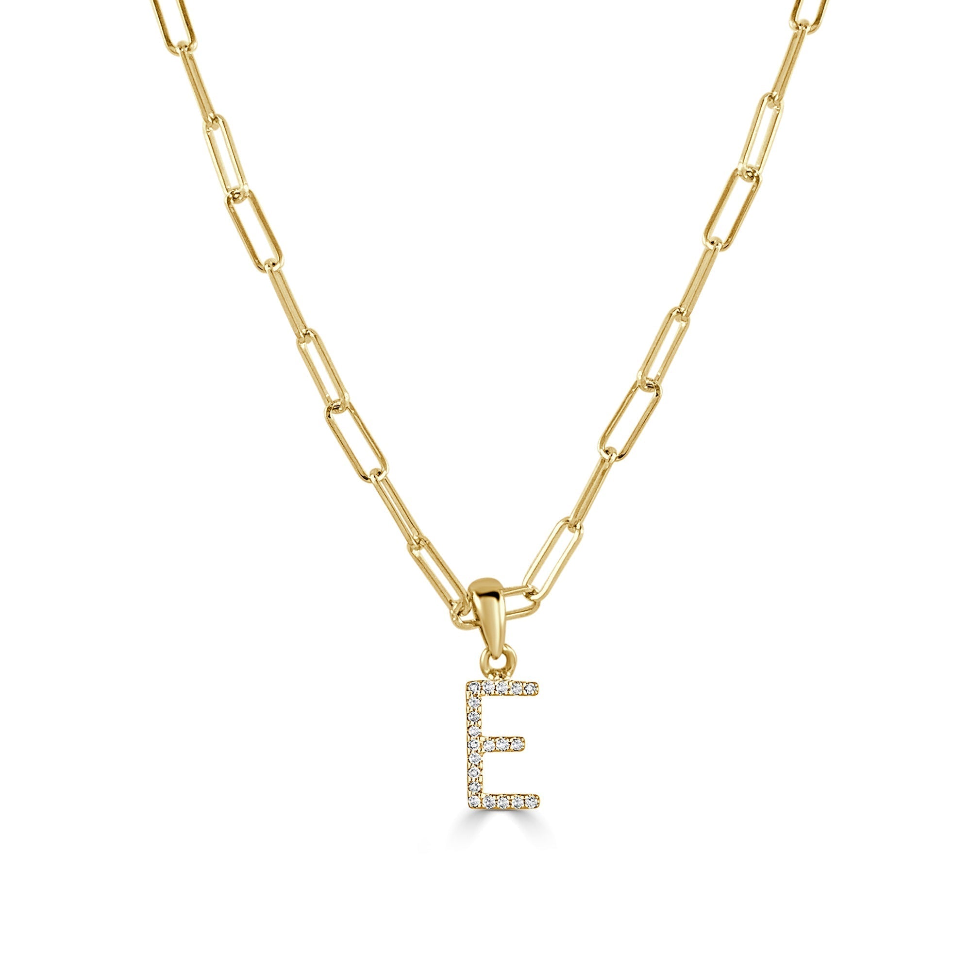 Diamond Paperclip Chain Initial Pendant Necklace