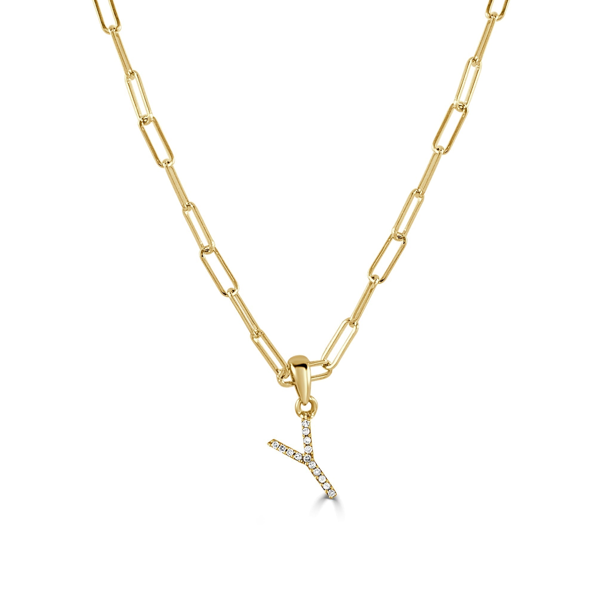 Diamond Paperclip Chain Initial Pendant Necklace