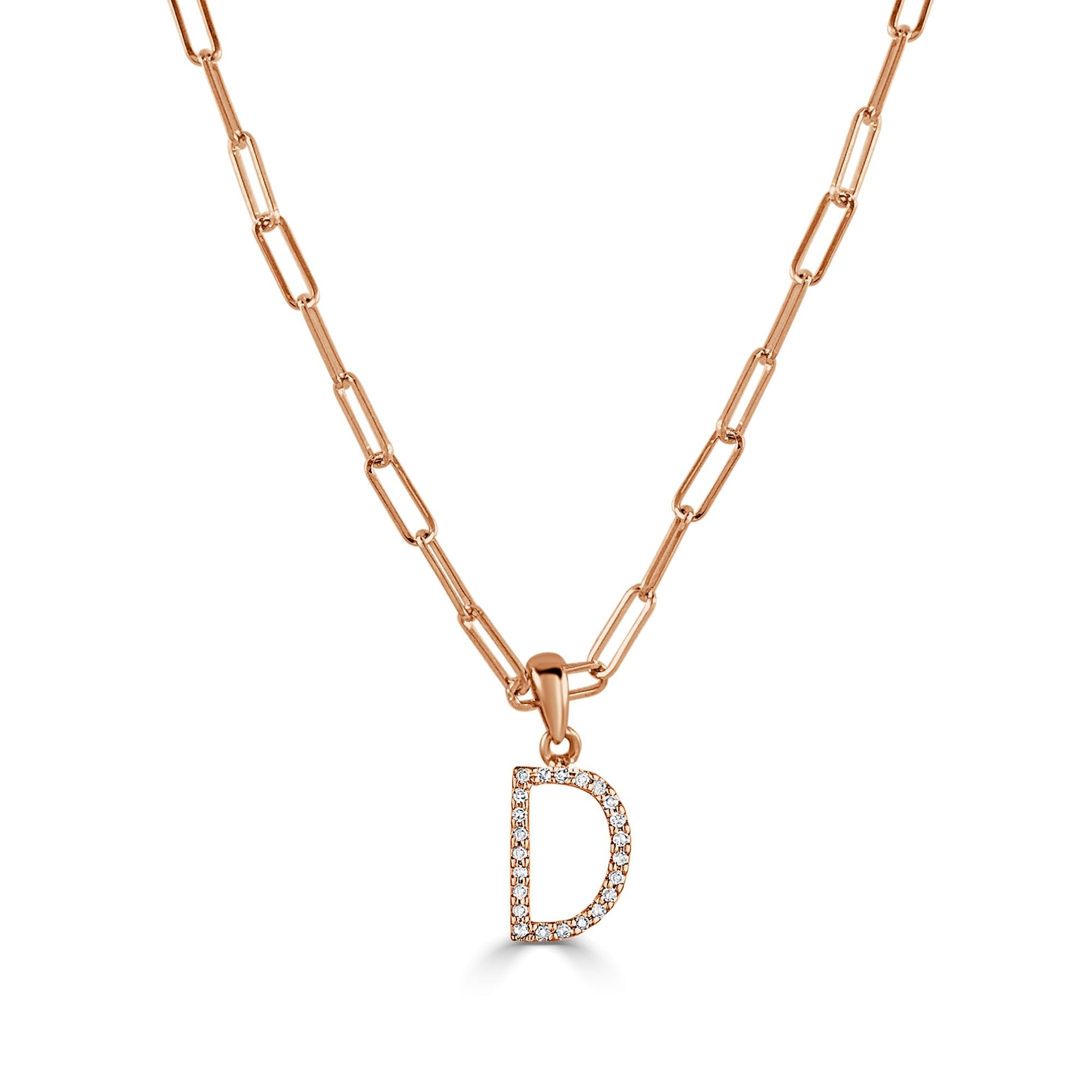 Diamond Paperclip Chain Initial Pendant Necklace