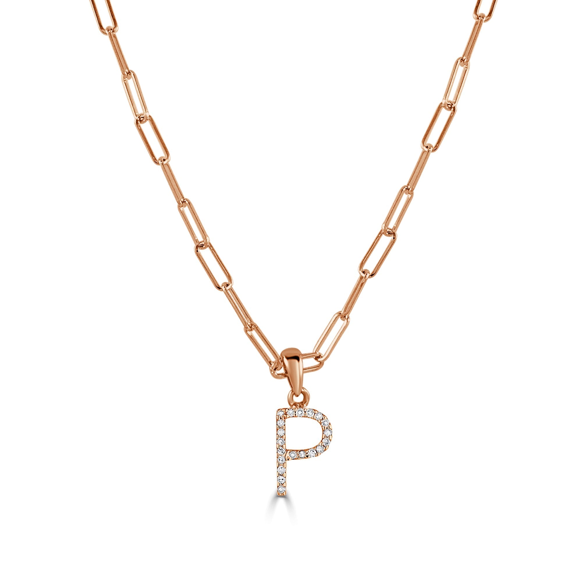 Diamond Paperclip Chain Initial Pendant Necklace