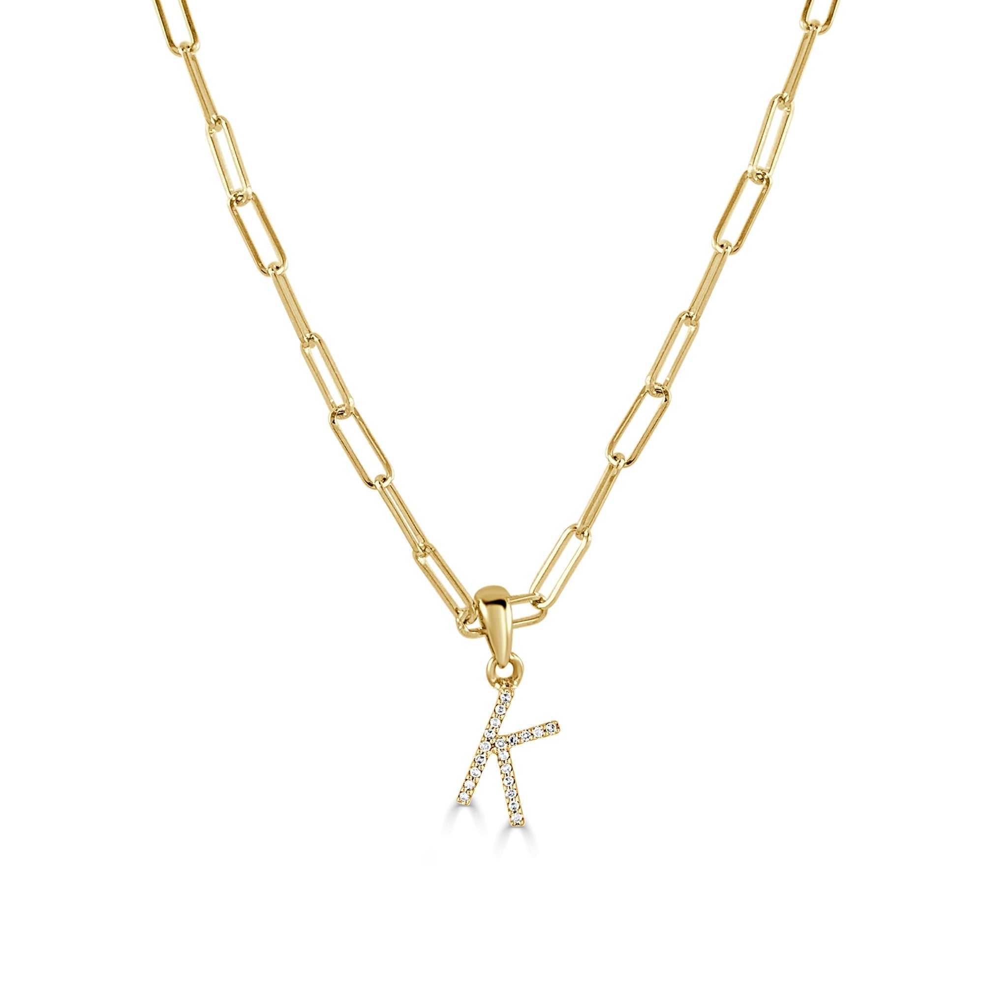 Diamond Paperclip Chain Initial Pendant Necklace