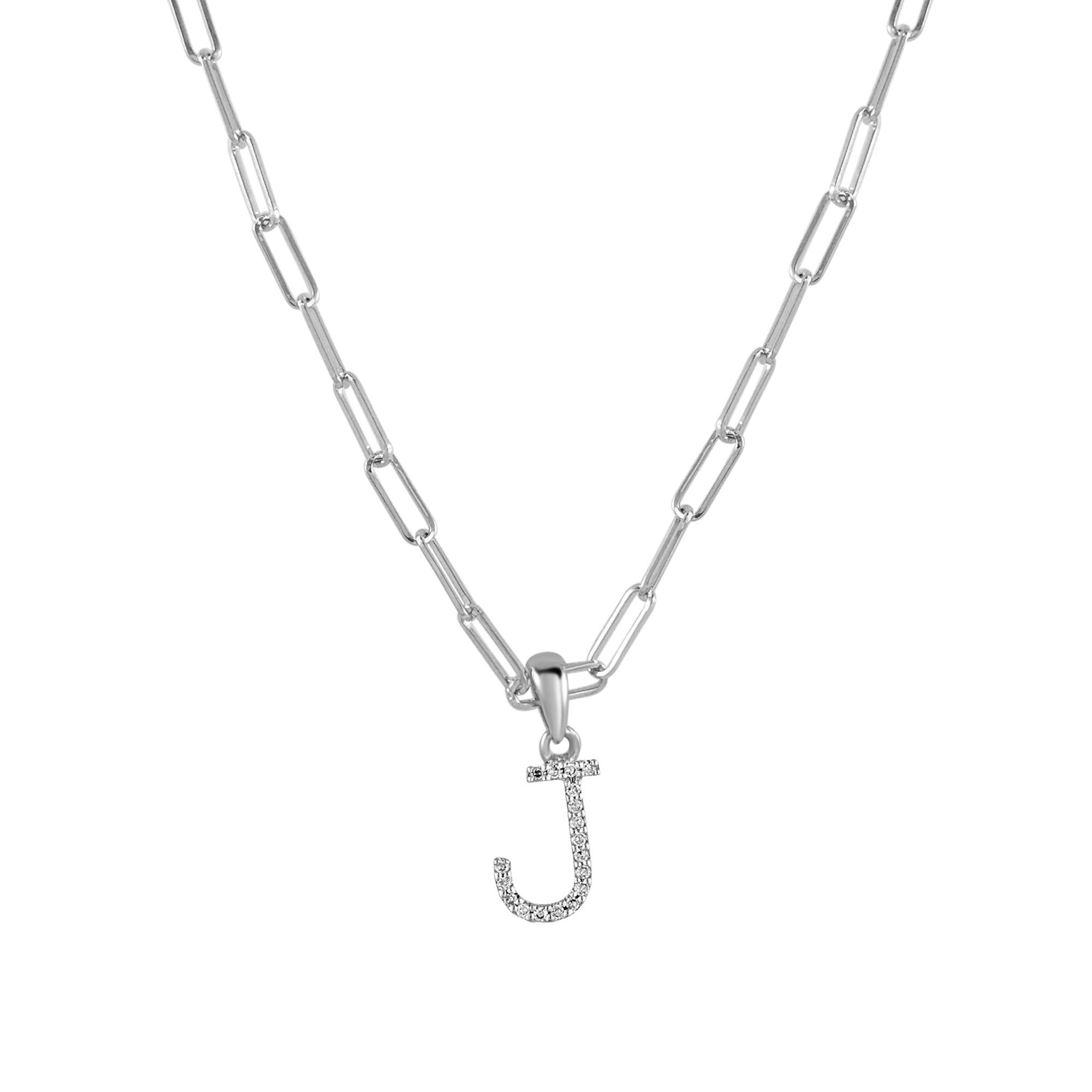 Diamond Paperclip Chain Initial Pendant Necklace